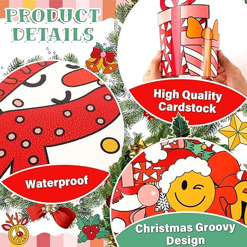 Miniatura 3 de Juego de decoración "Merry and Bright" (Feliz y brillante) para tablero de Feliz Navidad, recortes retro groovy para fiesta, escuela, aula, puerta,