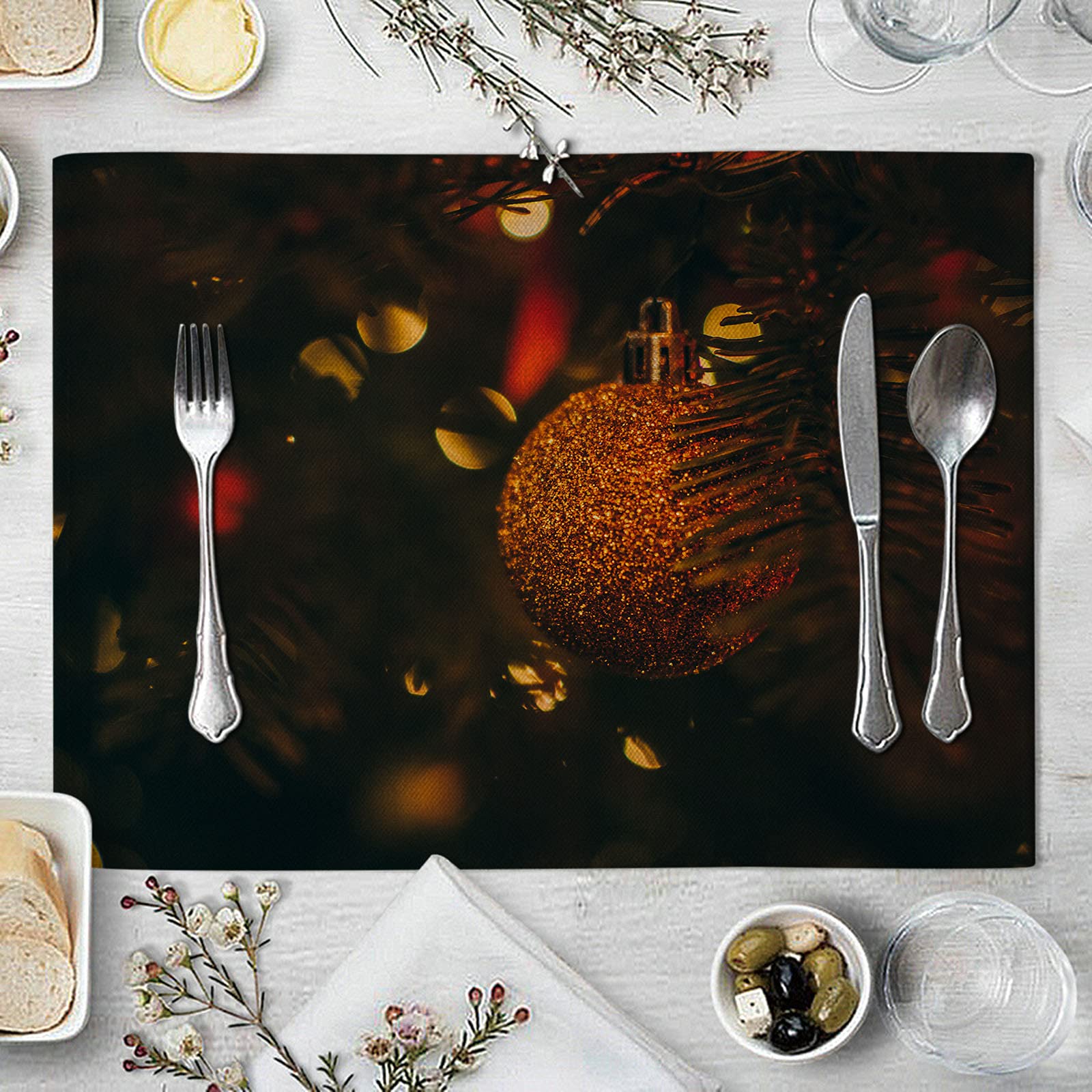 Aeici Juego de 8 alfombrillas para mesa de comedor, decoración de Navidad, 32 x 42 cm, para cena de Navidad