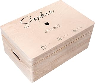 Creative Deco Personalized Wooden Storage Box Baby Memory Box | 11.8x7.87x5.51in (+-0.5) | Hinged Lid Handles Engraving | Multiple Choice Birth Baptism | Gift | UNSANDED Keepsake Souvenir