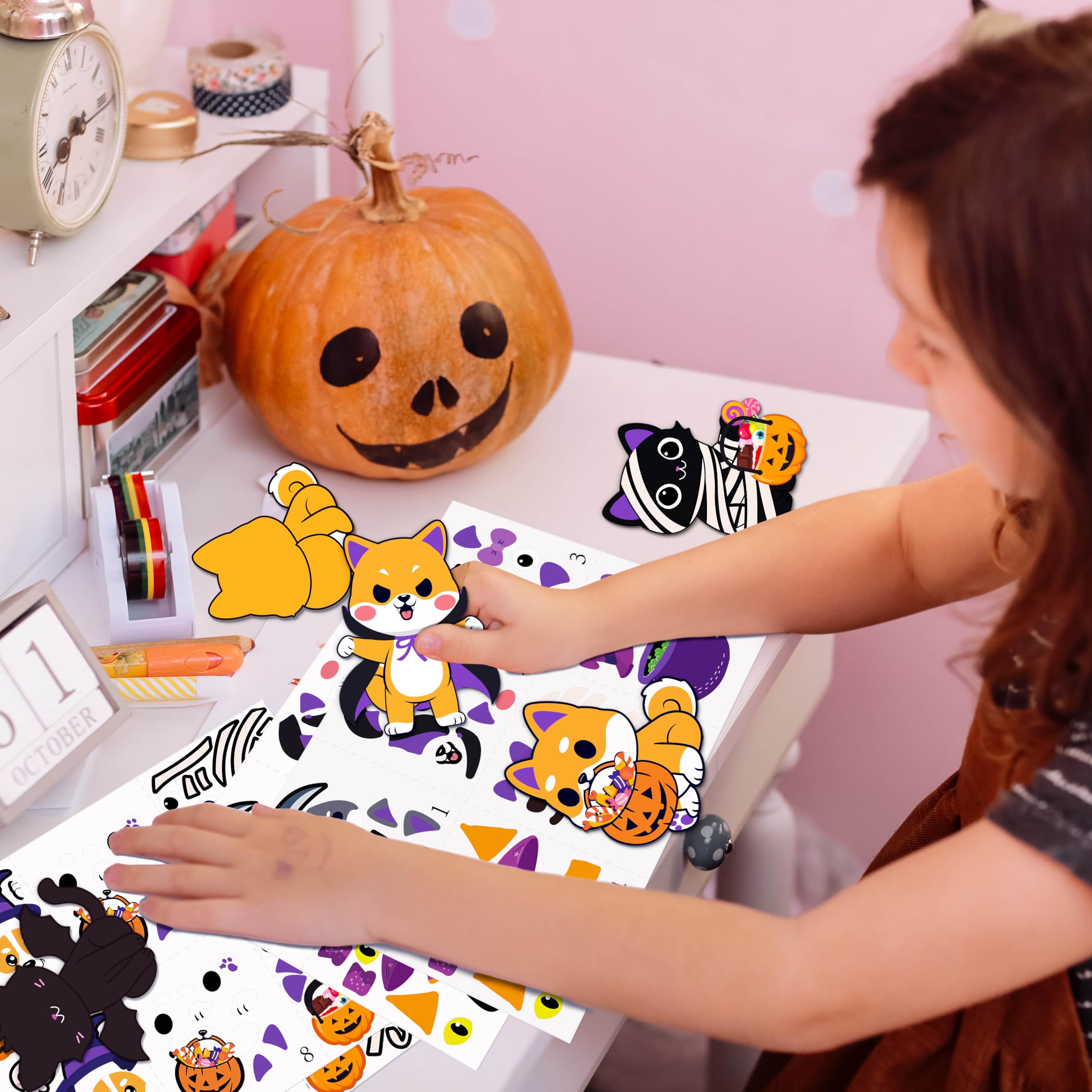 Lot de 36 autocollants d'Halloween pour enfants : kit d'aimants à faire soi-même, créez votre propre ensemble d'autocollants d'art et d'artisanat, activités d'automne pour la maternelle et la salle de