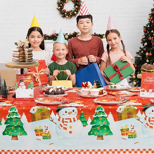 Miniatura 6 de Manteles de Navidad de plástico, 1 paquete de manteles rectangulares de plástico desechables de 54 x 108 pulgadas, para Navidad, vacaciones, cena
