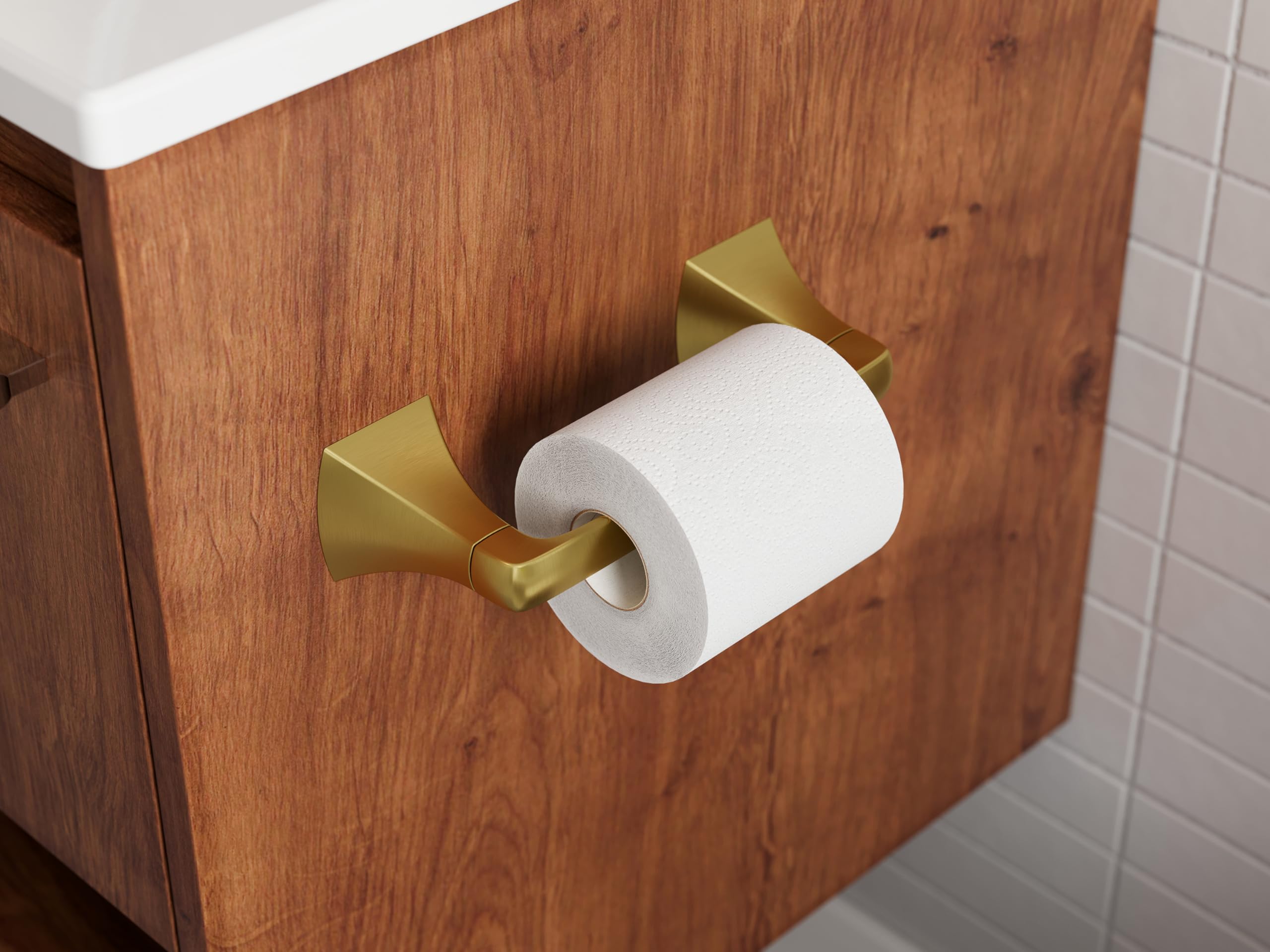 Pfister Bruxie Toilet Paper Holder, Bathroom Tissue Roll Holder, Wall-Mounted, Screw-In, Brushed Gold Finish, BPHBIE0BG - Image 4