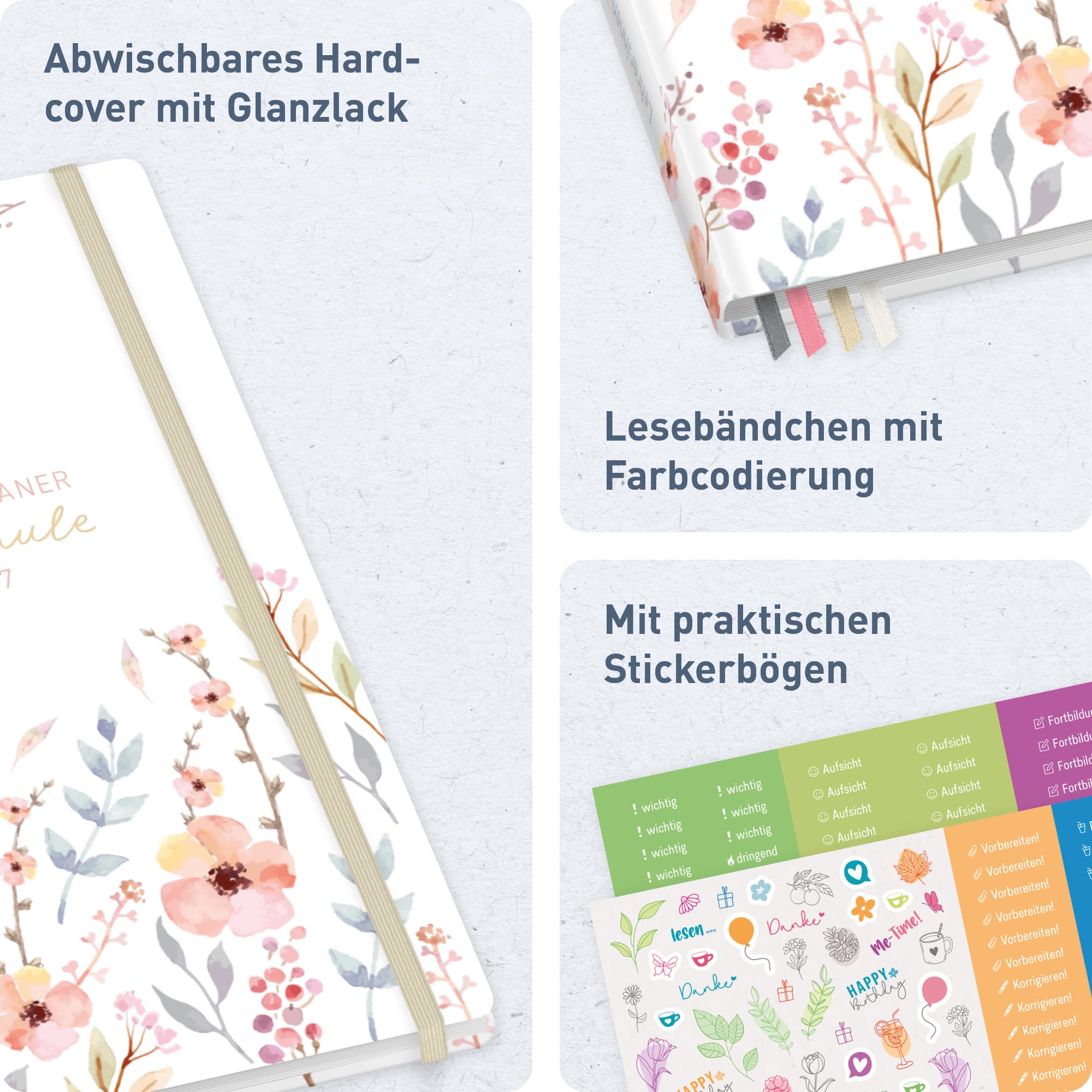 Häfft® Lehrerplaner Grundschule 2026/2027 im A4+ Format Hardcover - Schuljahr 12 Monate (Aug 26 - Jul 27) Lehrerkalender & Unterrichtsplaner für Klasse 1–4 "Sweet Flowers"