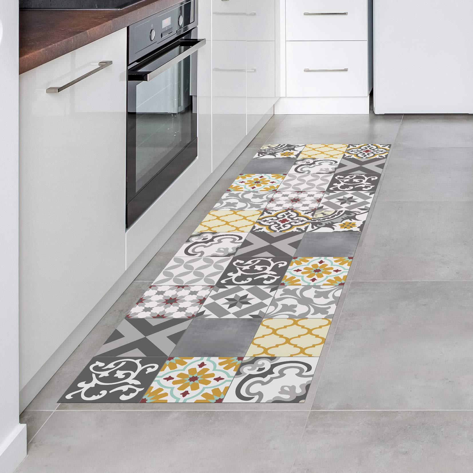 Tapis en Vinyle capitonné Croma Patch Gris et ambré 60 x 200 cm