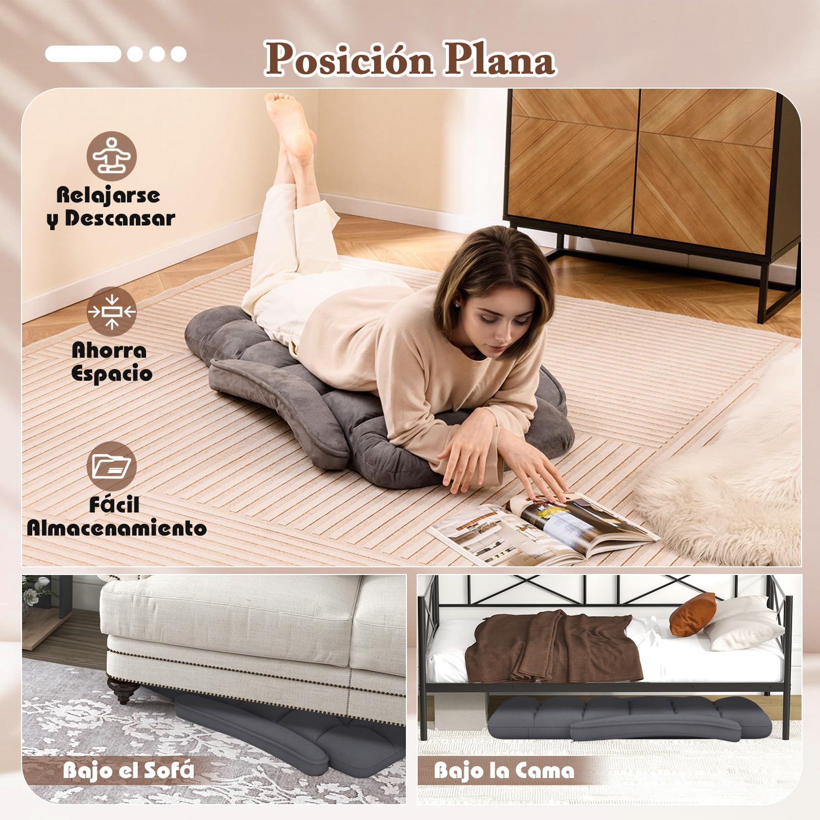 GOPLUS Silla de Suelo Plegable, Sillón con Respaldo Ajustable en 6 Posiciones y Reposabrazos, Sofá de Suelo de Meditación, Lectura para Dormitorio, Salón, Carga 150 KG, Gris