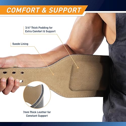 Miniatura 4 de Apex by Marcy - Cinturón acolchado de cuero genuino de 6 pulgadas de ancho con soporte grueso en la espalda y hebilla de doble punta, duradero,