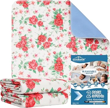 OUTCREATOR Washable Bed Pads 56" x 34" Pack of 2, Incontinence Mattress Protector, Anti-Slip Waterproof Underpads for Adults Kids Elderly Pets, Absorbency & Reusable Bedwetting Pads White
