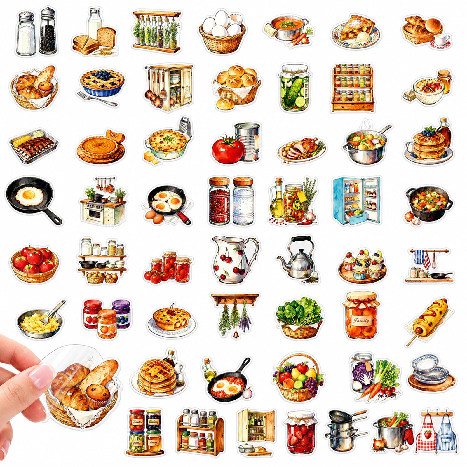 Ruispeed 56Pcs Kitchen Food Scrapbook Stickers PET Waterproof Decals