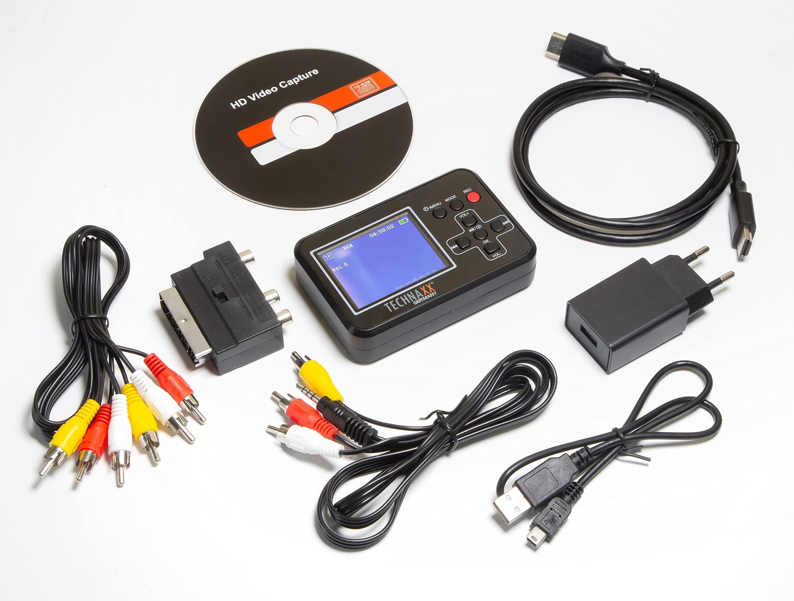 Technaxx TX-182 Digitalizzatore di video retrò con un display da 6 cm per Video8, Hi8, SVHS, VHS, VCD, DVD, VCR, DV - Salva i video sulla scheda di memoria - Digitalizza facilmente i tuoi vecchi film