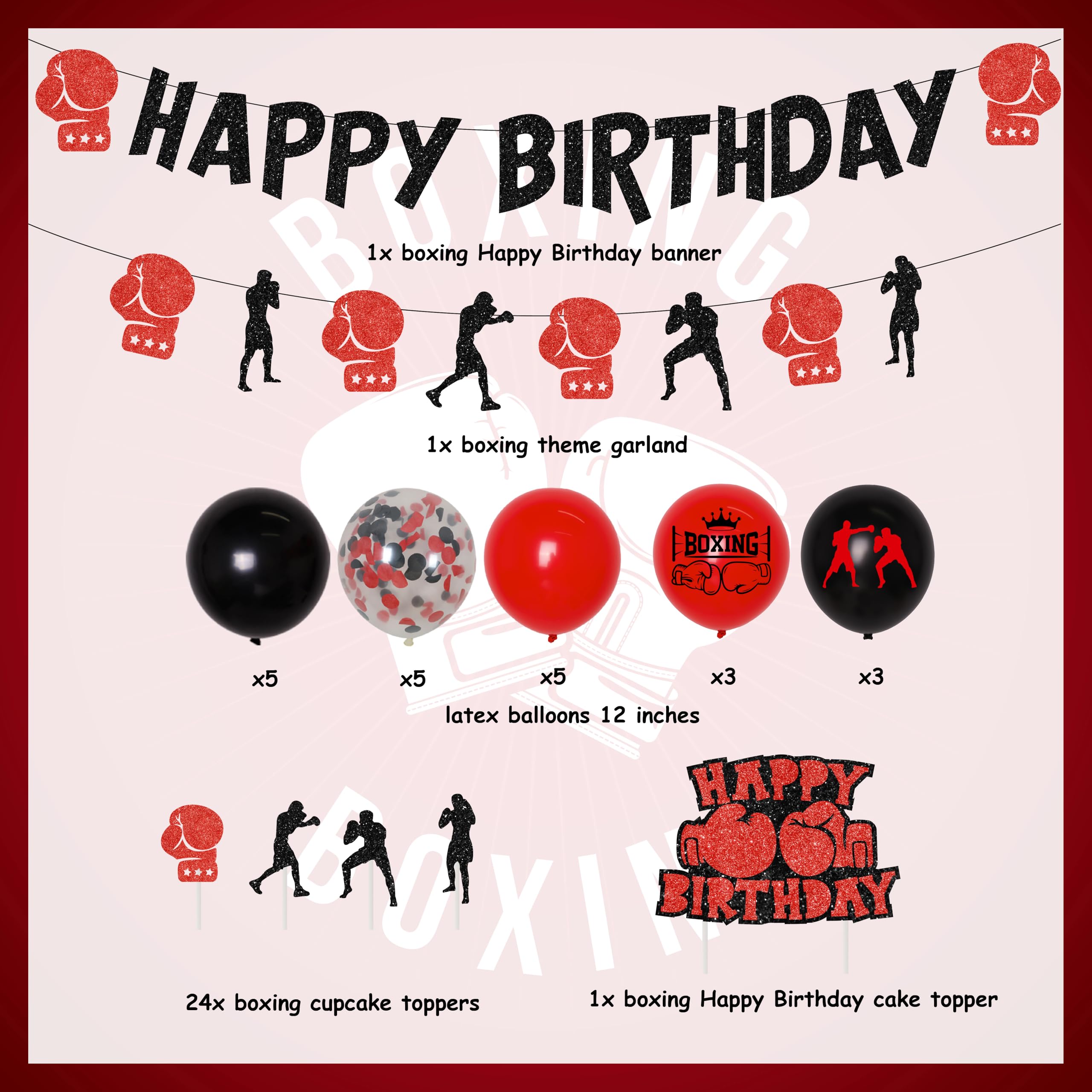 Ballons à Thème Boxe Pour Décoration De Fête - Lot Avec Ballons En Forme De Gants Et Sacs De Frappe