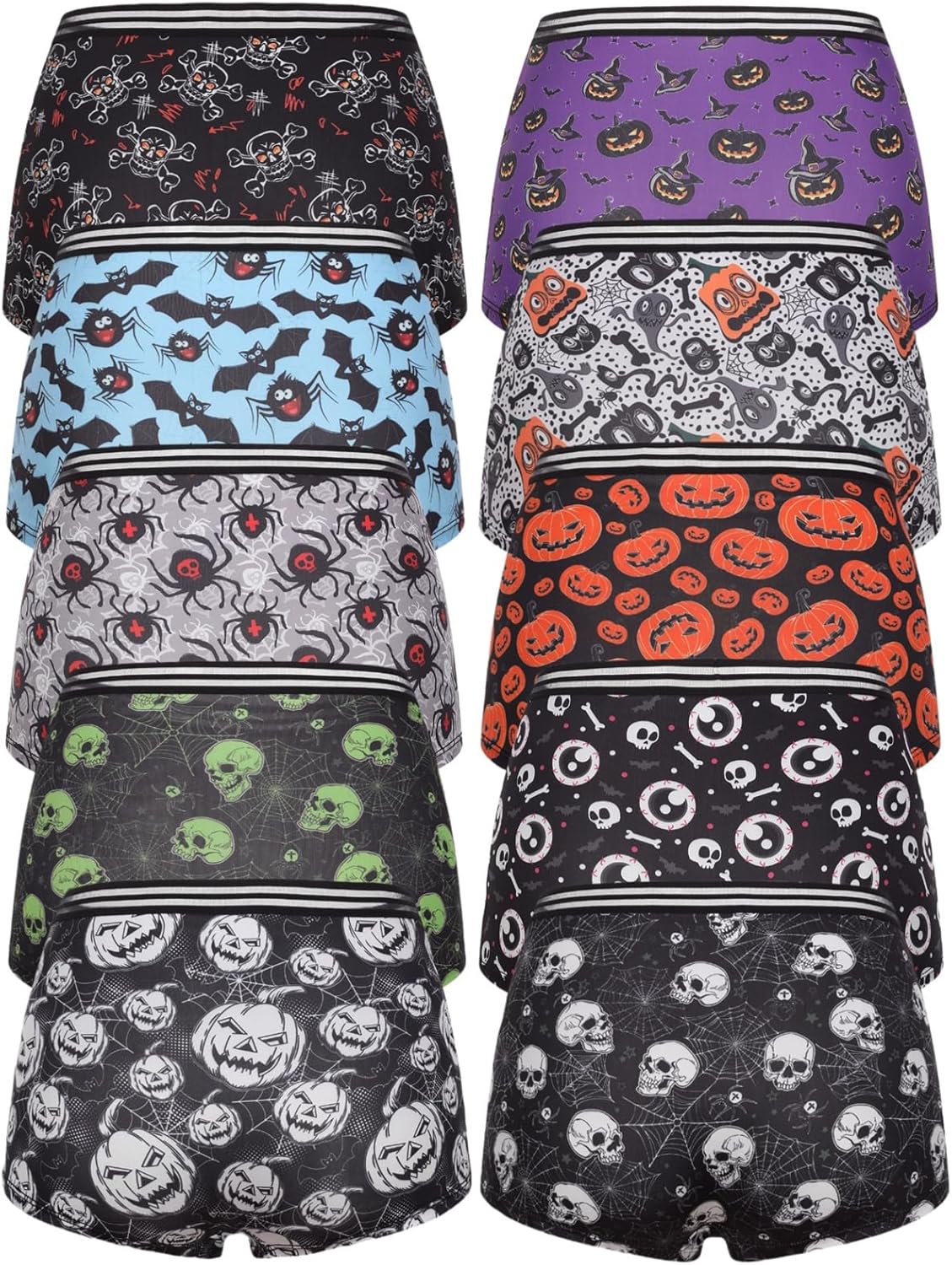 Morvia 10 Pack Variety of Gothic Print Boyshorts Underwear, High Waist Elastic Band, Assorted Halloween Skull Spooky Patterns - Image 8