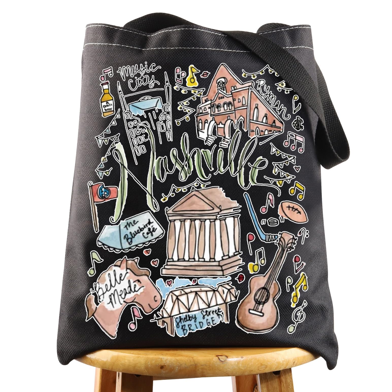 WZMPA Nashville Travel Tote Bag - Tennessee Souvenir Gift - Reusable Grocery Bags