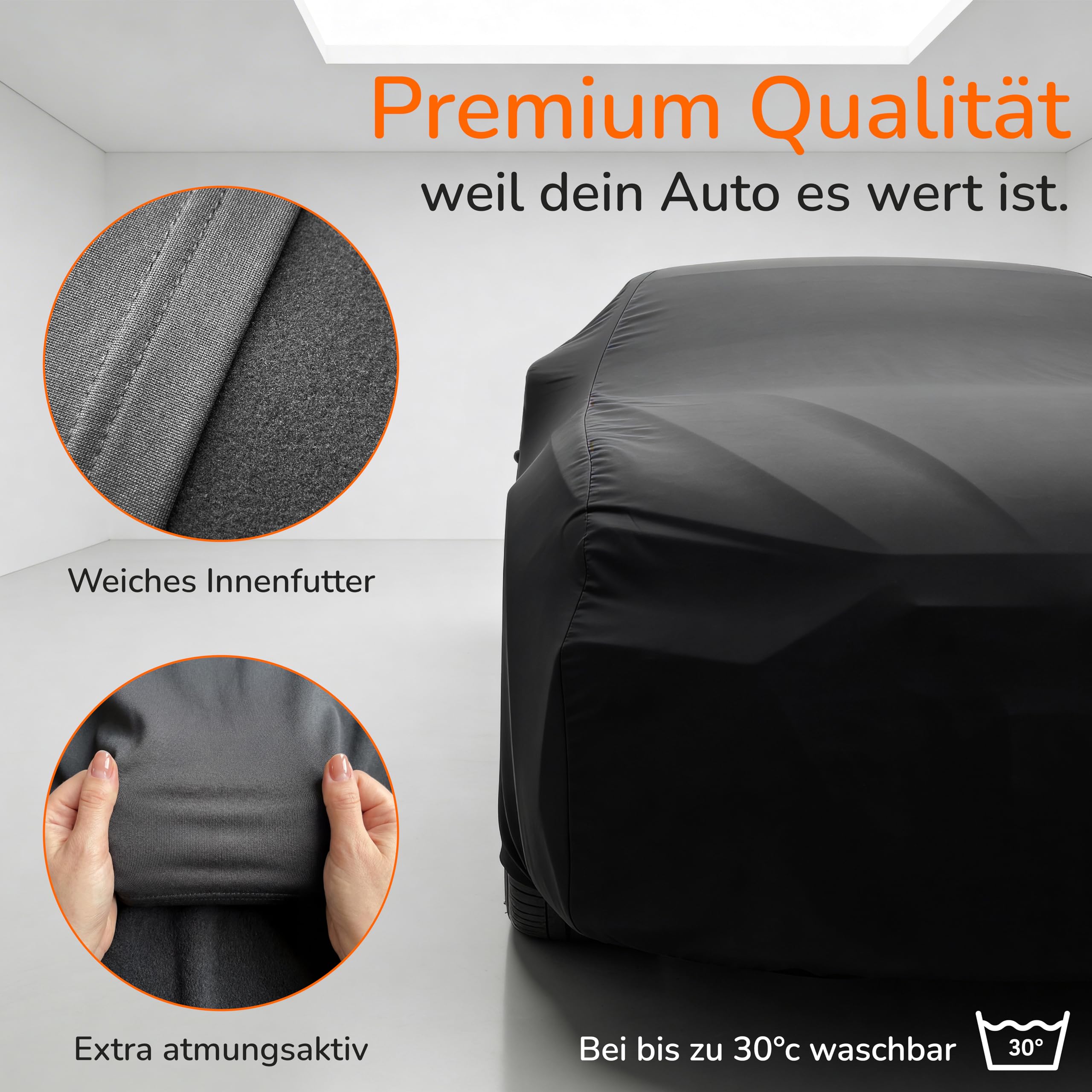 Upgrade4cars Autoabdeckung Indoor Stretch | Auto Abdeckplane aus Stoff in Schwarz | Größe SUV - M (450-480 cm)
