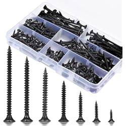 Paneles Composite 230 piezas M3.5 Tornillos autorroscantes de rosca gruesa, Tornillo para paneles de yeso sheetrock, 3.5 mm x (16/20/25/30/35/40/50 mm), Acero con acabado de óxido negro