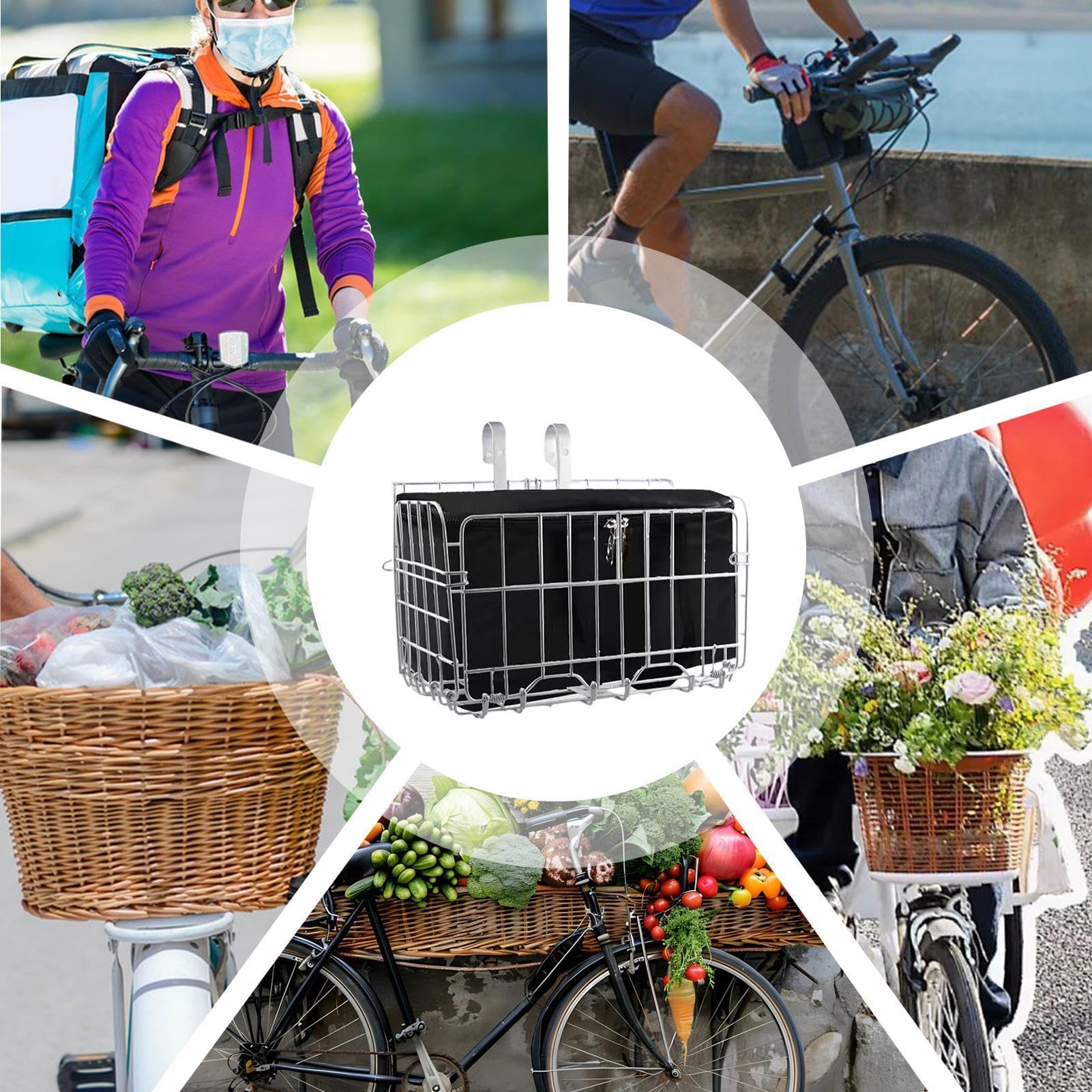 Cestino per bicicletta – Supporto per bicicletta in metallo, portabiciclette anteriore | Borsa per la scuola con borsa interna rimovibile, scatola pieghevole in metallo per bicicletta, zaino, display