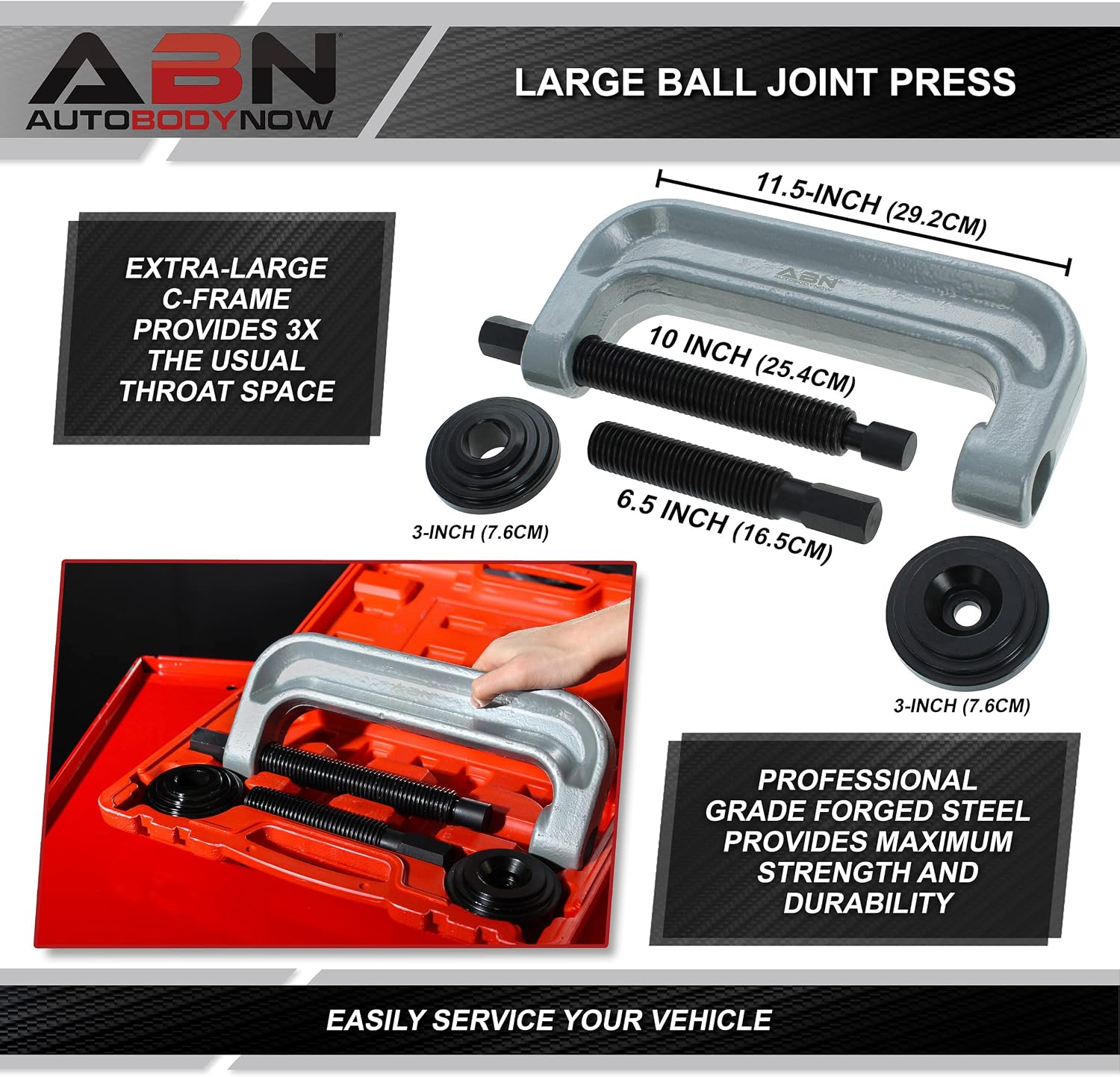 ABN Extra Large Ball Joint Press Kit Wheel Bearing Press Kit - Universal Ball Joint Separator Tool and Removal Adapters