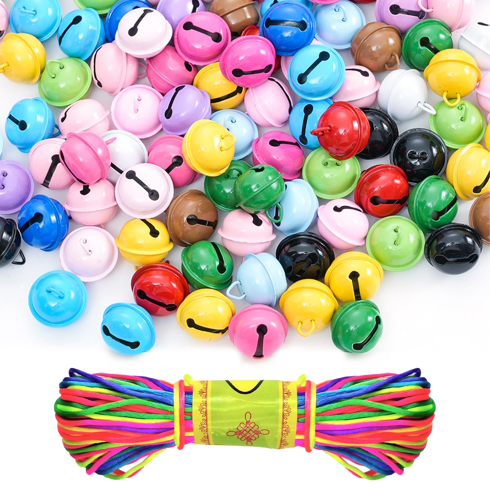 Bricolage Noël Lot 60 Clochettes Métal 22mm - 12 Couleurs Avec Corde 20m Déco Noël Bijoux Cloches Noël Déco