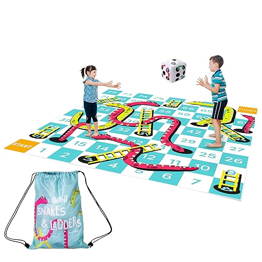 TWIDDLERS XXL Snakes and Ladders Spel voor Buiten met Opblaasbare Dobbelsteen 3m x 3m - Tuinspelletje/Buitenspeelgoed