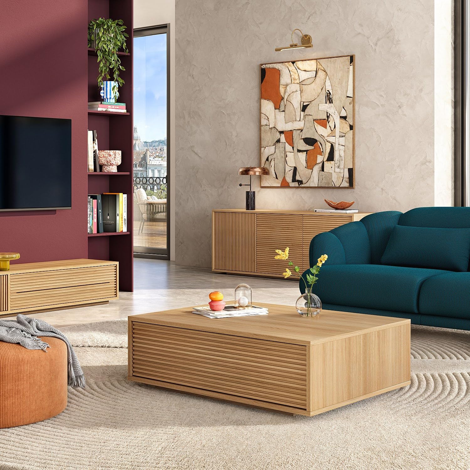 Habitat - Table Basse avec rangements en chêne - Naturel Max