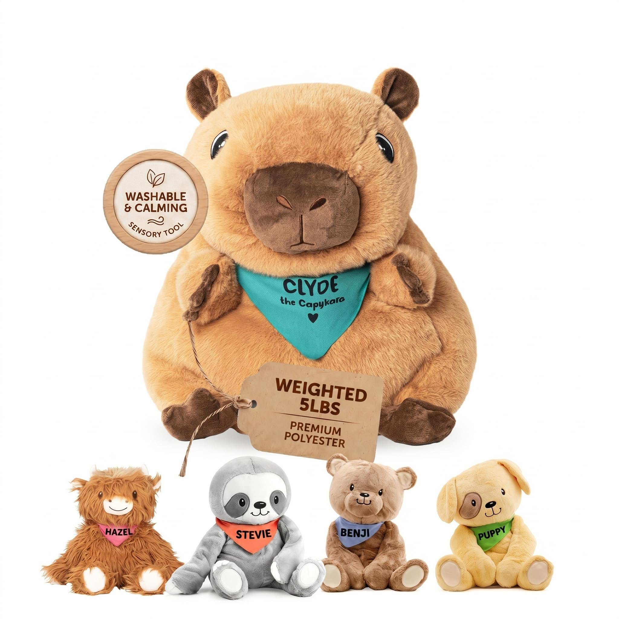 Lilly's Love Weighted Stuffed Animals for Adults & Kids — 5lb Calming Capybara Plush for Anxiety, ADHD & Sensory | Machine Washable Weighted Stuffed Animal w/Removable Insert | Clyde The Capybara