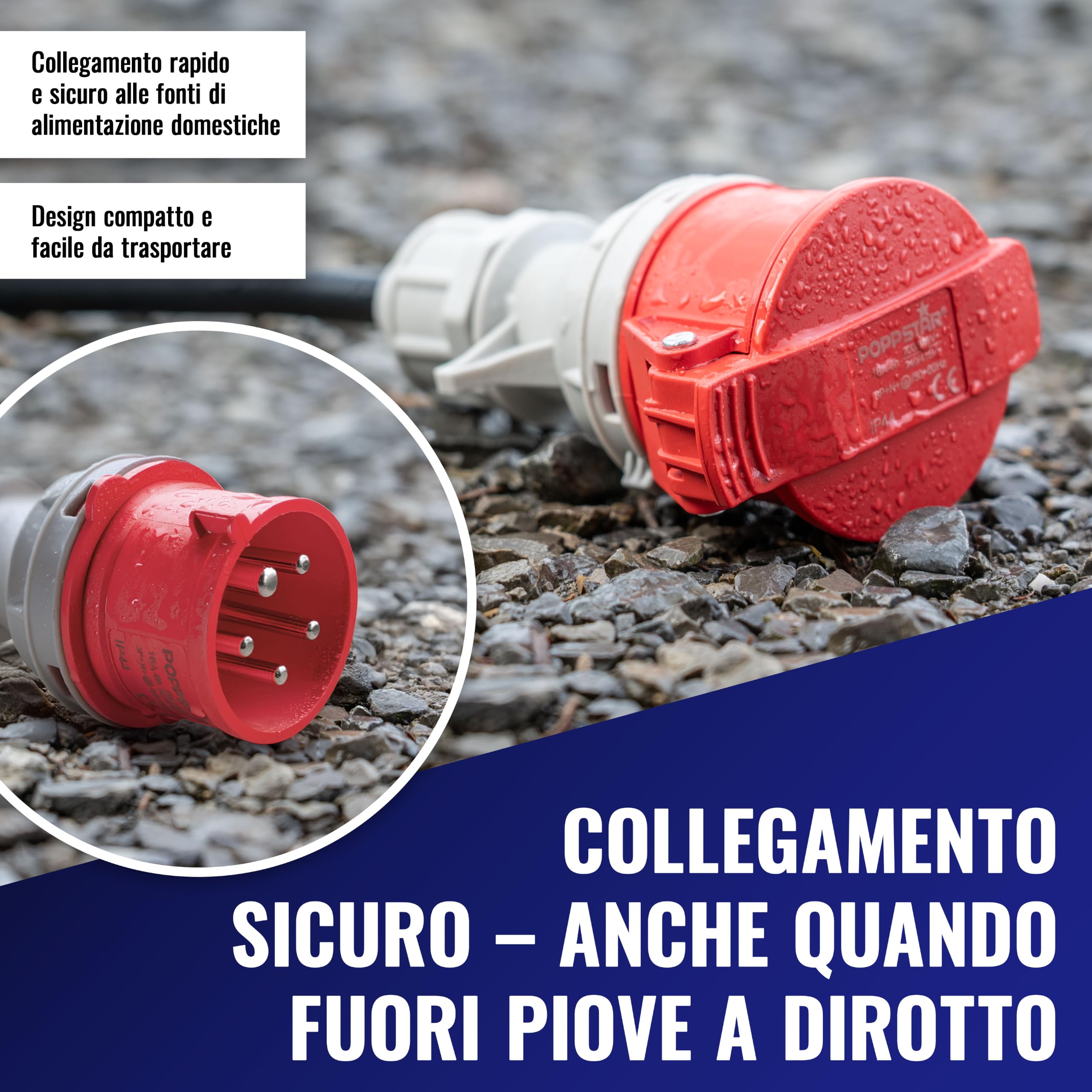 Poppstar Cavo di prolunga per corrente 10m (CEE 16A 5 poli, 400V, IP44, H07RN-F 5G1,5, spina e presa)