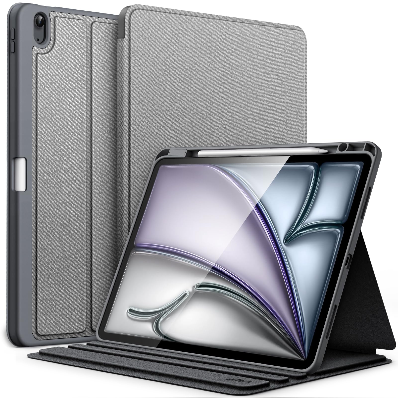 JETech Hülle für iPad Air 13 Zoll M4/M3/M2 (2026/2025/2024) mit Stifthalter, Dünn Folio Ständer Tablet Schutzhülle, Multi-Winkel Ansehen, Auto Wachen/Schlafen (Space Grau)
