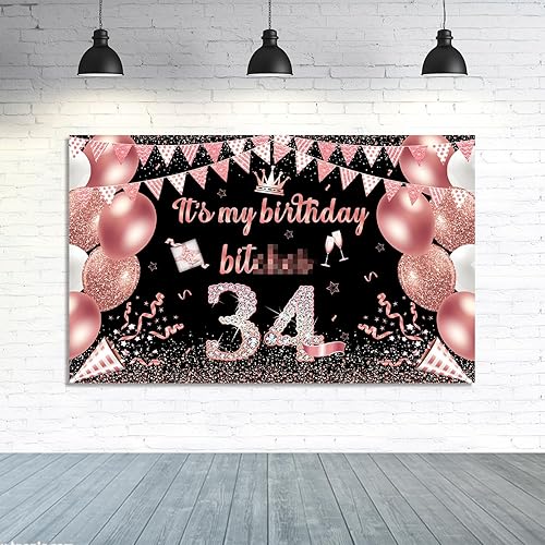 Fondo de pancarta con texto en inglés "It's My Birthday", fondo grande para decoración de fiesta de cumpleaños, divertido cartel de oro rosa para
