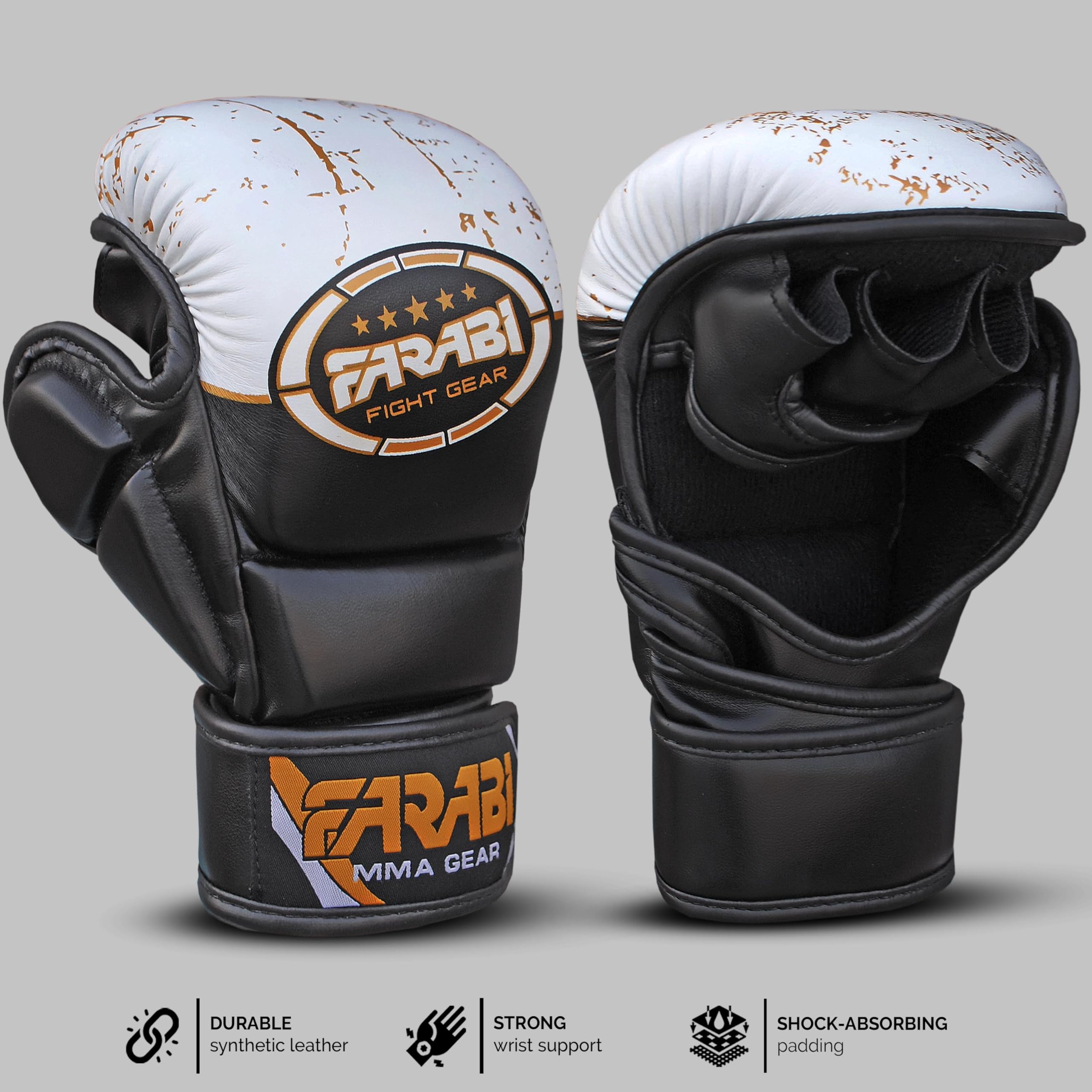 Farabi Sports Guantes MMA con Soporte de Muñeca Ajustable, Palma Abierta para Muay Thai y Entrenamiento