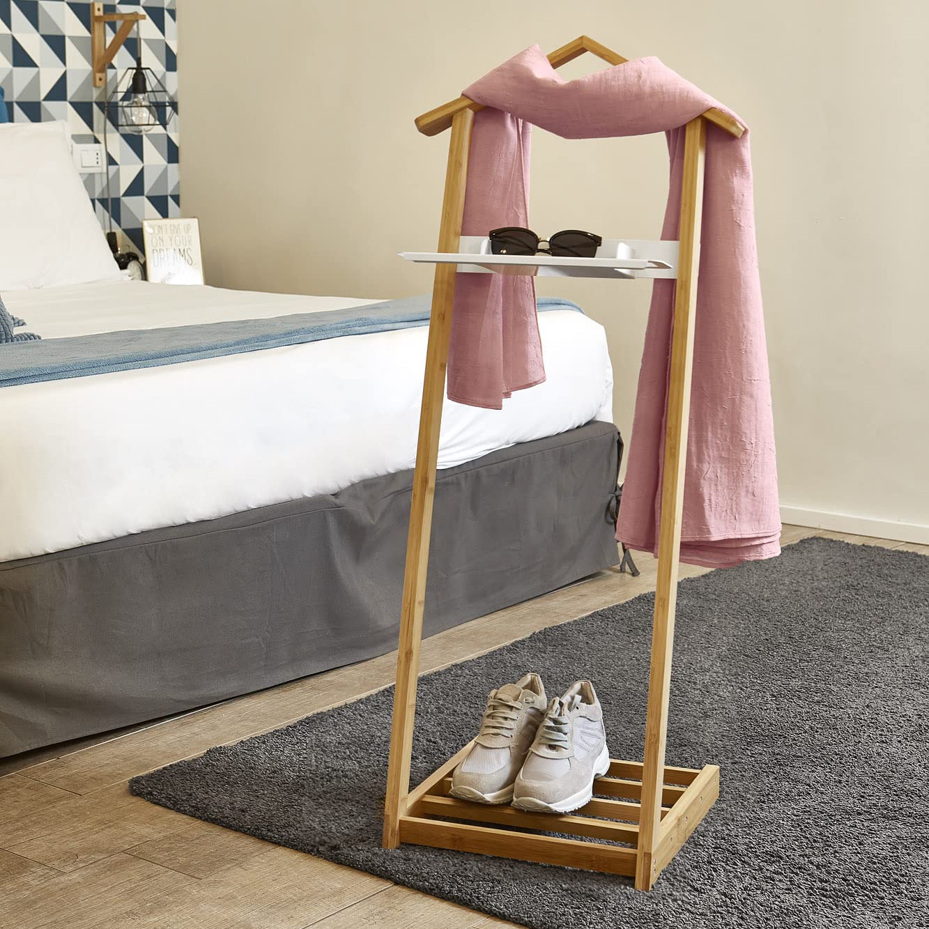 DOMO PAK LIVING Indossatore in bamboo con svuotatasche in metallo