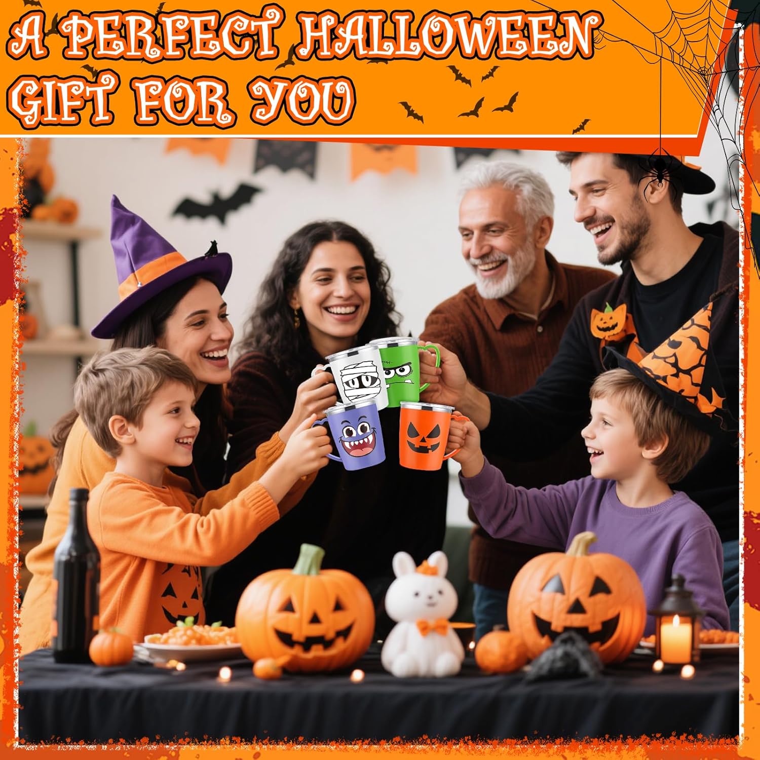 Patelai 6 Sets Halloween Coffee Mugs Cups 16 oz Halloween Stainless Steel Insulated Tumblers Bulk with Handle Lid Straw Brushes Clear Opp Bags Ribbons Spooky Black Cat Ghost Trick or Treat Party Gifts - Image 4