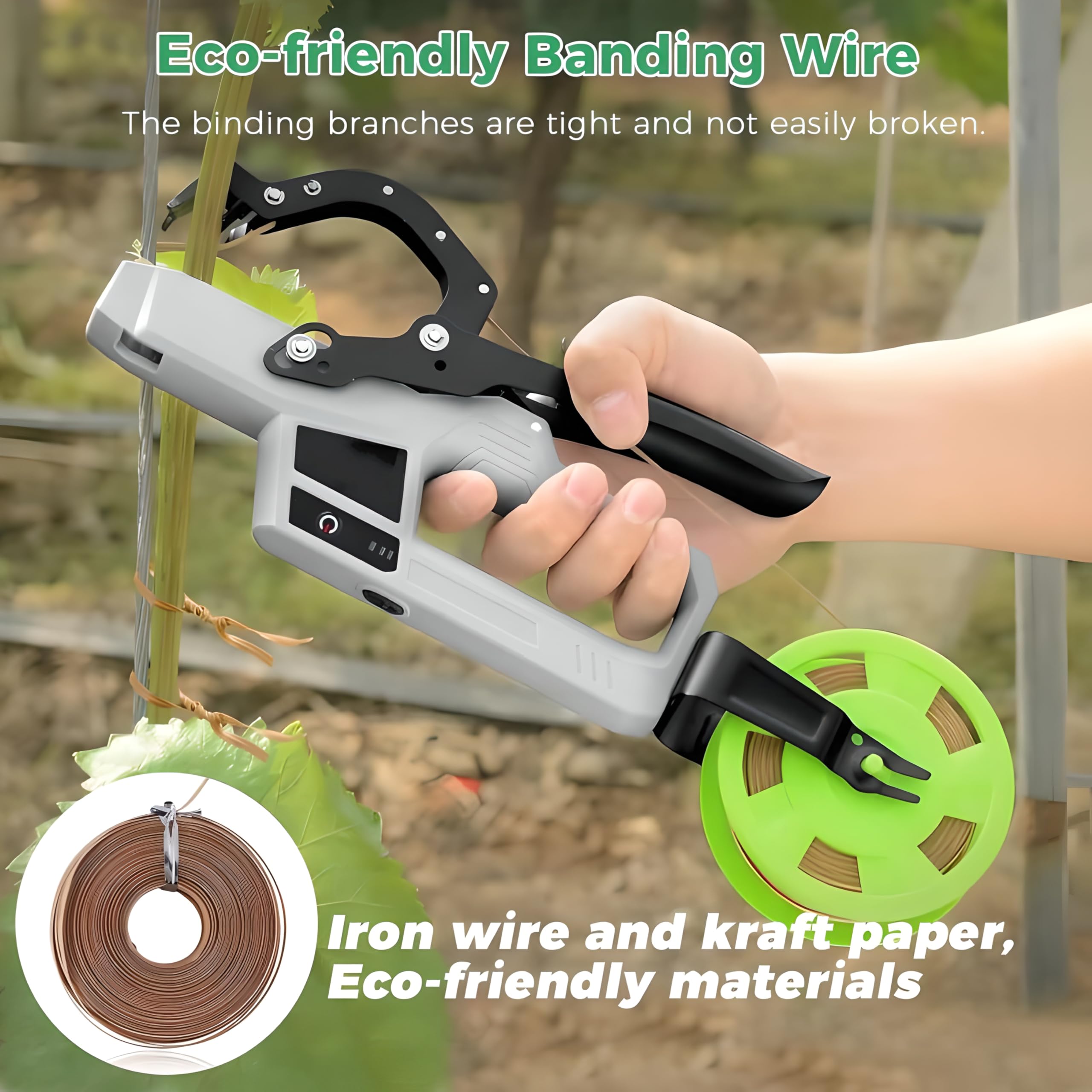 Máquina atadora Plantas eléctrica, máquina atadora Plantas con batería 2000 Mah y 2 * Cintas flejado, diámetro máximo Atado 45 mm, para Atar Tomates, Verduras y Uvas jardín