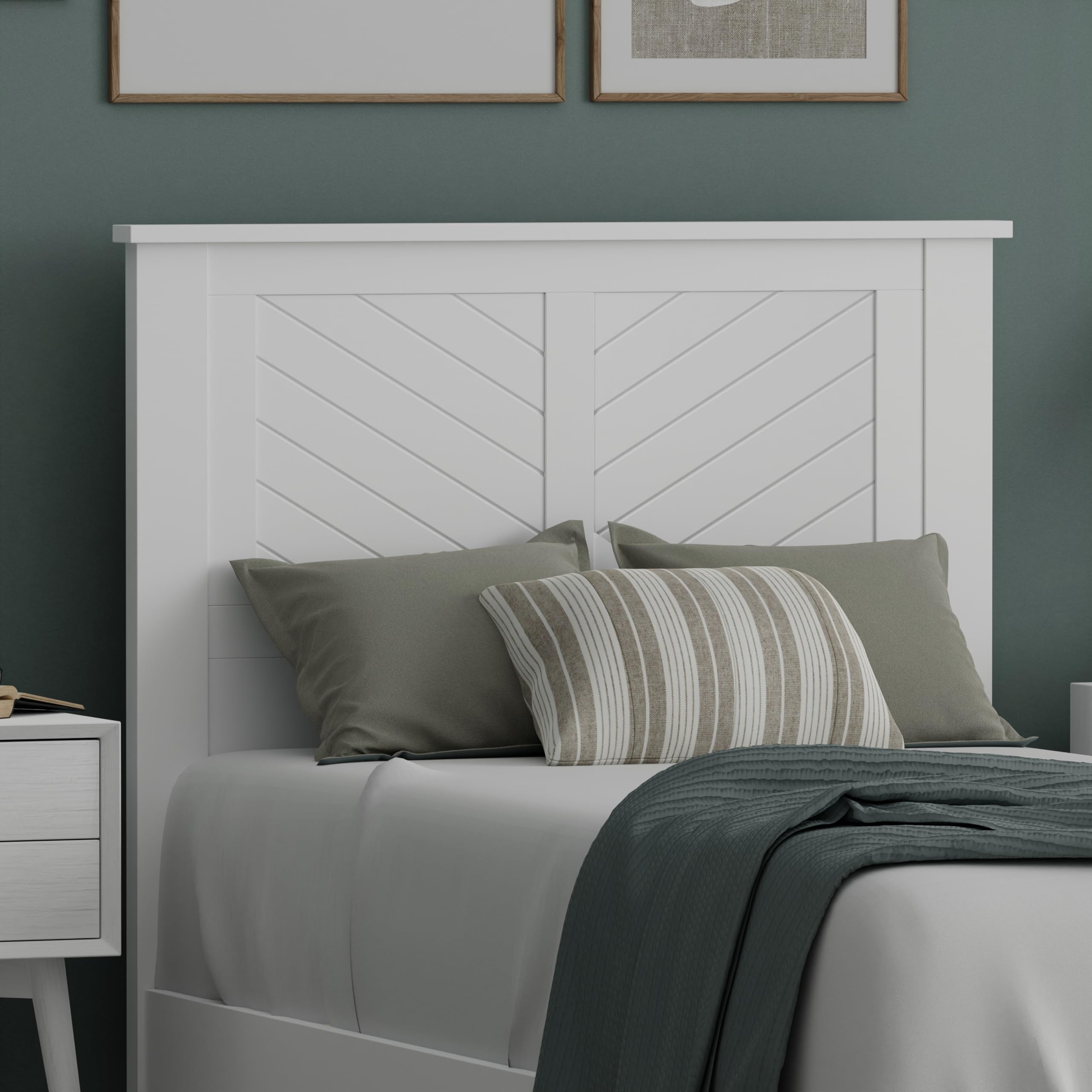 Serene Poplar Wood Twin Headboard, Modern Farmhouse Panel with Chevron Scoring, Twin Size Headboard in White, Casual Coastal Style, Easy Assembly, Quality Materials