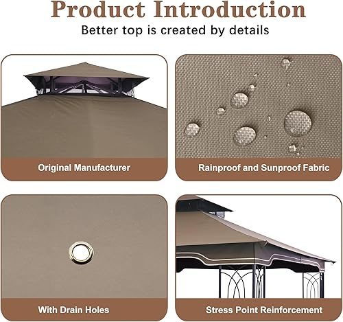 Miniatura 5 de SCOCANOPY Toldo de repuesto para glorieta Regency II de 10 x 12 pulgadas (caqui)