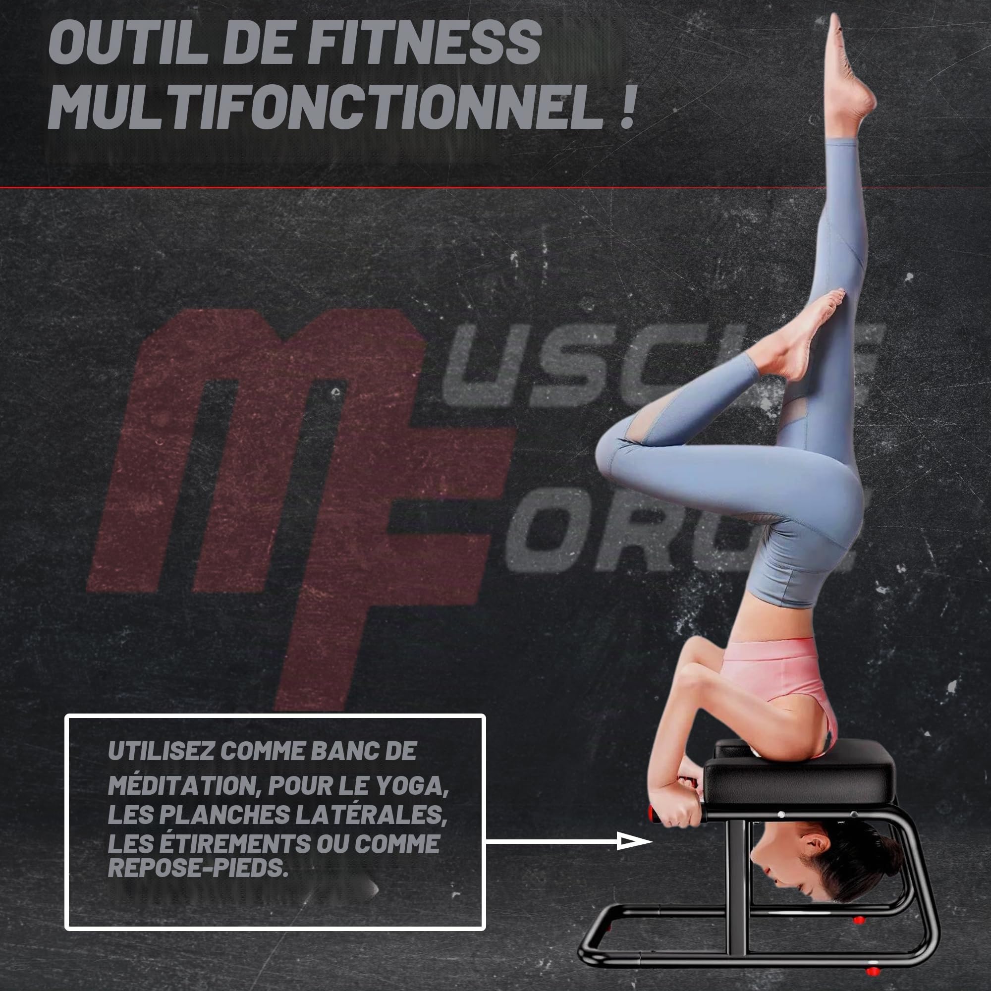 Tabouret Yoga Inversion sur Le Poirier, Chaise de Yoga, Banc Pliable pour étirement et entraînement du Tronc, Construction Stable Acier, Table d'inversion pour Maison, Tapis Antidérapant