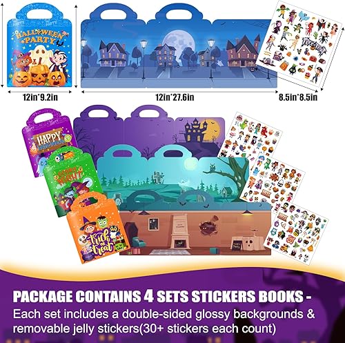 Miniatura 2 de 4 juegos de calcomanías reutilizables de Halloween para niños de 2 a 4 años, actividades de Halloween para niños pequeños de 1 a 3, calcomanías de