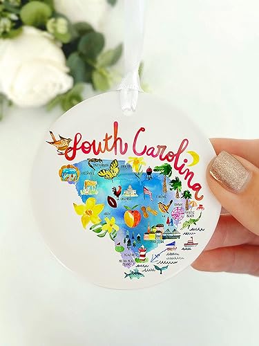 Miniatura 1 de Prezzy Adorno del estado de Carolina del Sur, colección de recuerdos de viaje, adornos de círculo de cerámica de Navidad 2022 de EE. UU