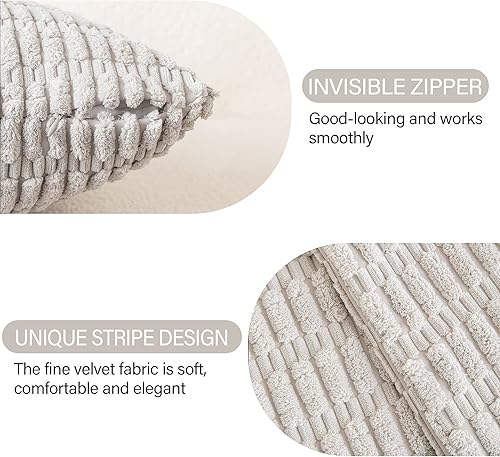 Miniatura 3 de AQOTHES Paquete de 2 fundas de almohada decorativas de color gris claro primaveral de 12 x 20 pulgadas, fundas de cojín lumbar de pana a rayas para