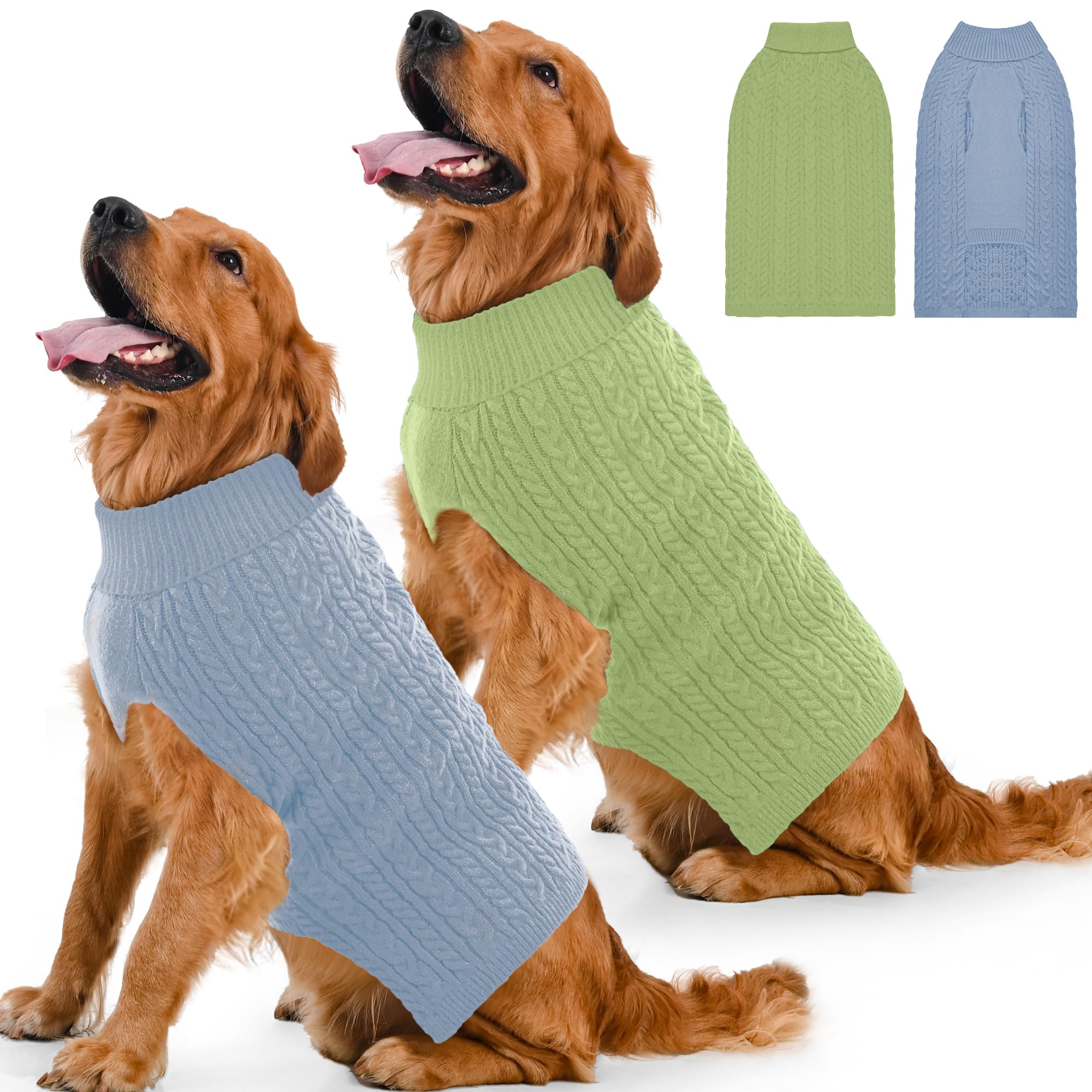 Dog Sweater 2 Pack for Large Dogs, XXL, Blue &amp; Green