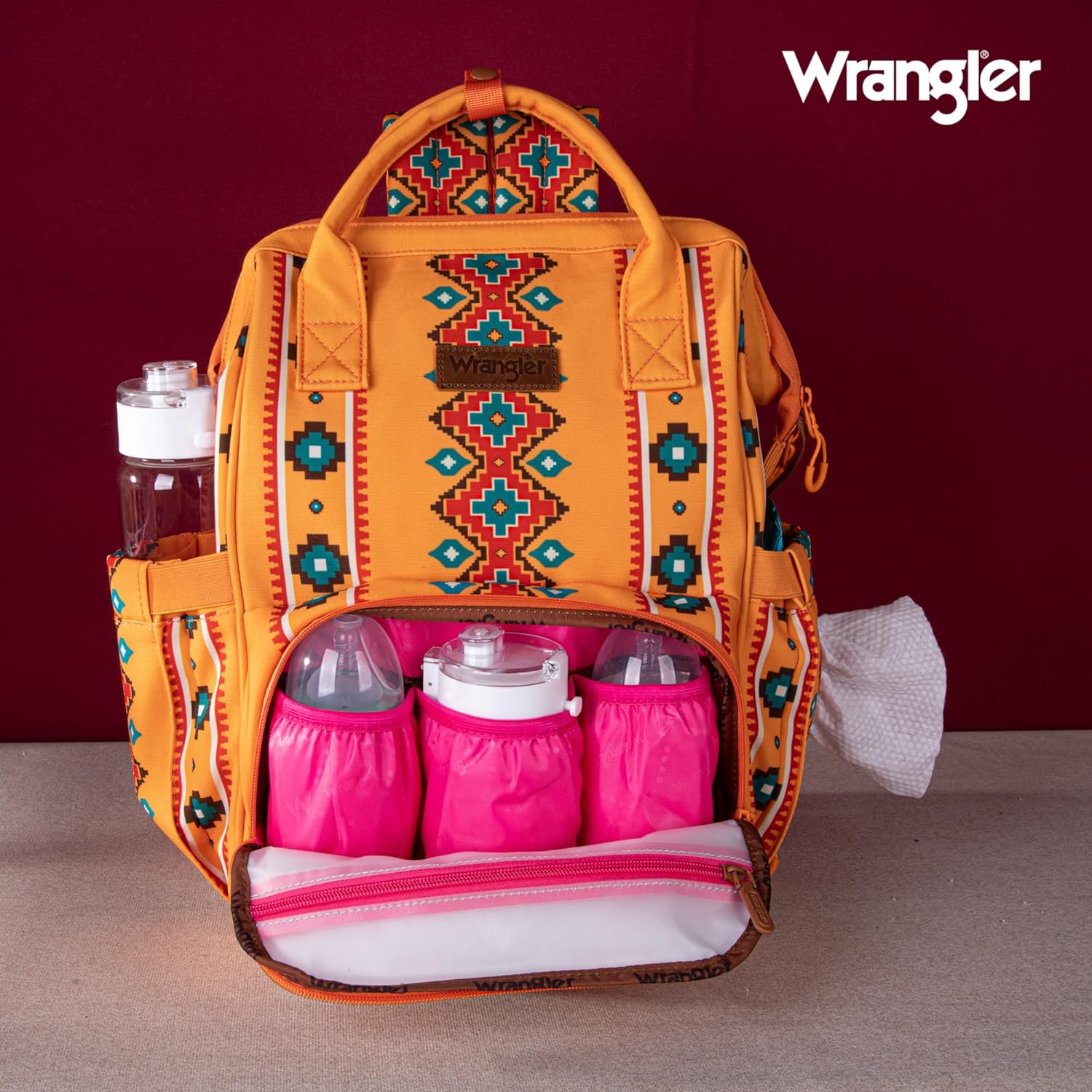 Montana West x Wrangler Diaper Bag Backpack Aztec Travel Backpack Purses Western Multi-Function Baby Bags for Mom with Waterproof Insulated Pockets - Image 2