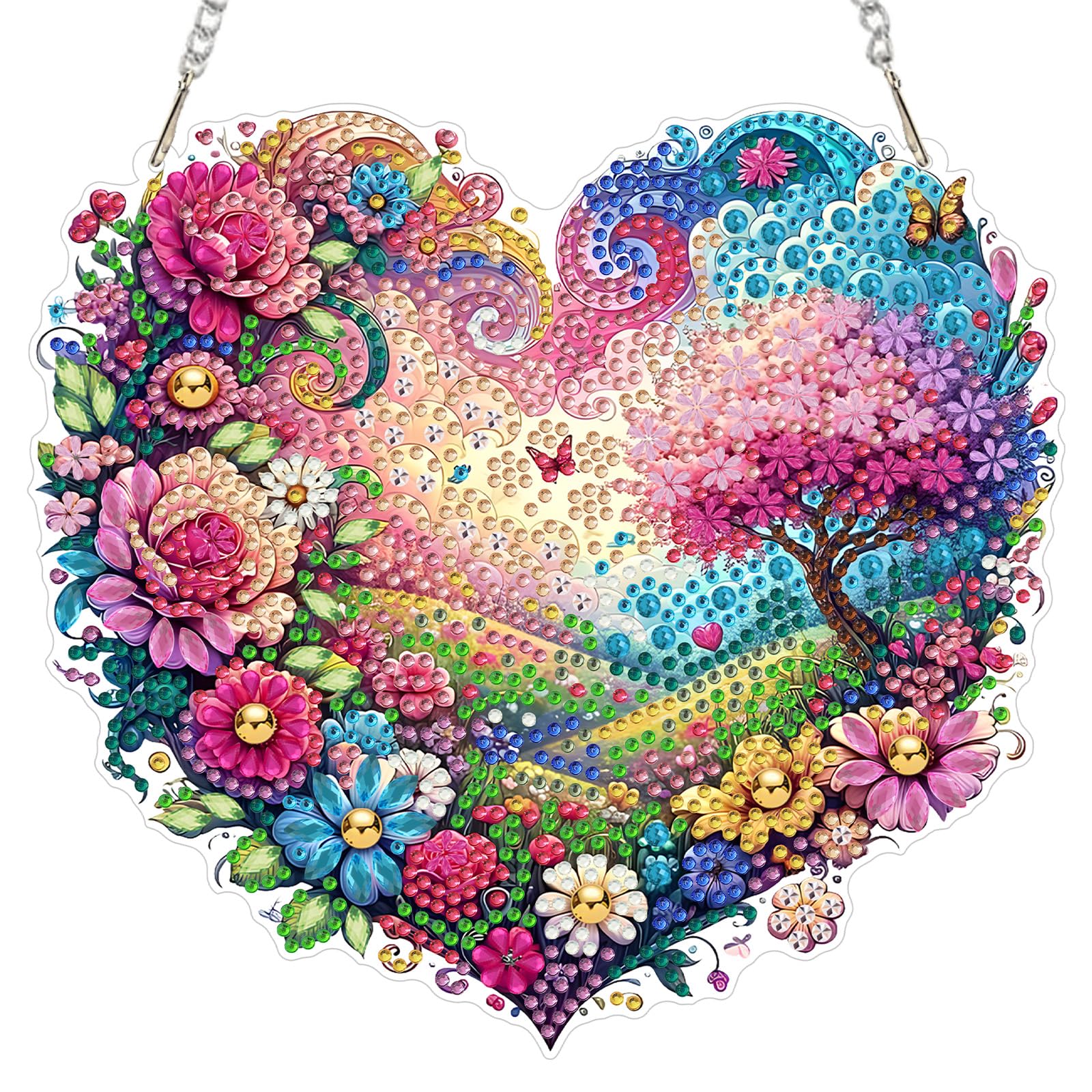 MXJSUA Flowers Landscape Window Diamond Art Hanging Kits for Adults Beginners, DIY Acrylic Special Shaped Crystal Diamond Gem Drill Pendant Art Painting Ornament for Home Wall Decor Gift 20x20cm