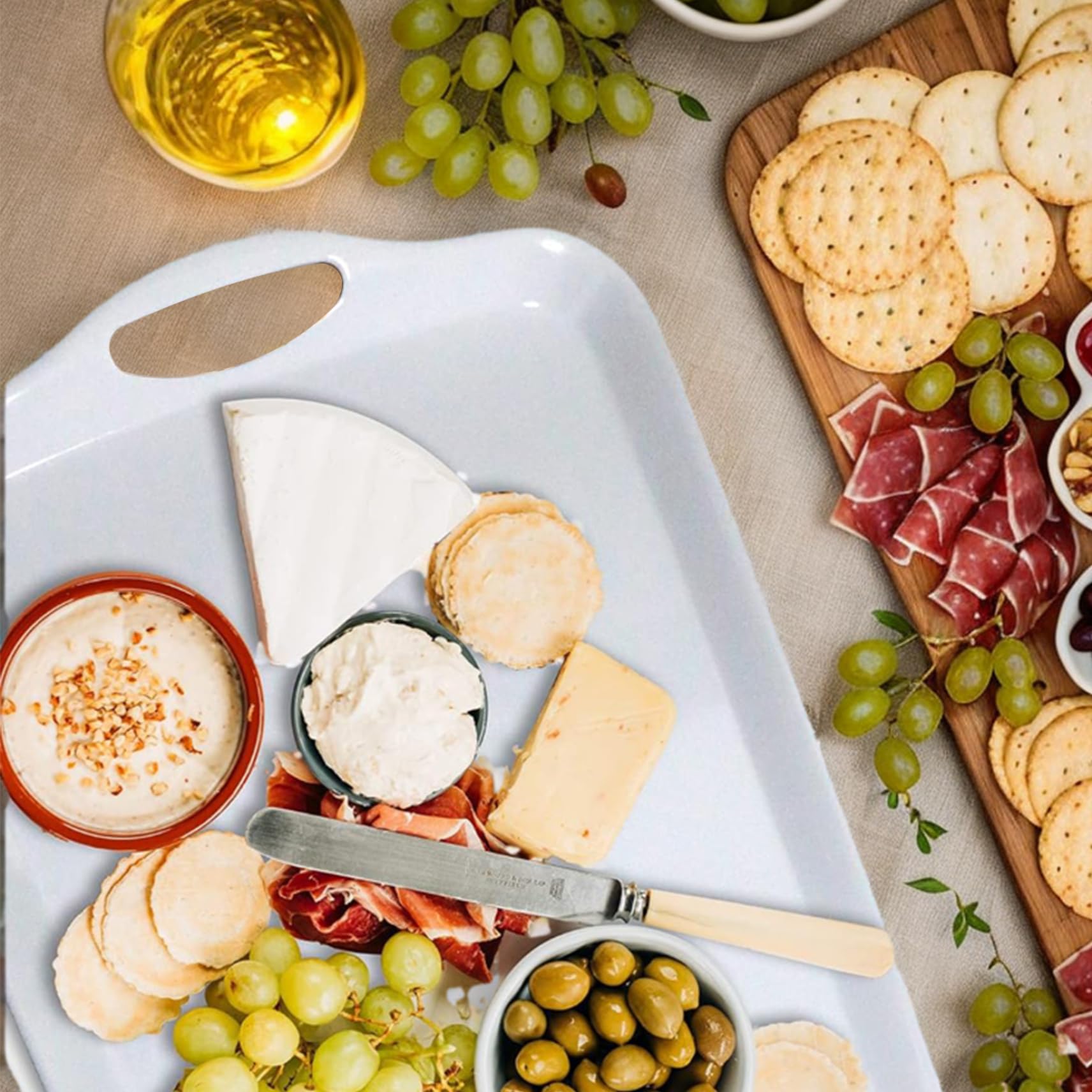 2 Platos Grandes para Servir con Asas de 20.2 x 13 Pulgadas, Bandeja Antideslizante para Parrilla de Grano de Madera, Bandeja Lavable para Servir Alimentos para Frutas, bocadillos, Magdalenas, a
