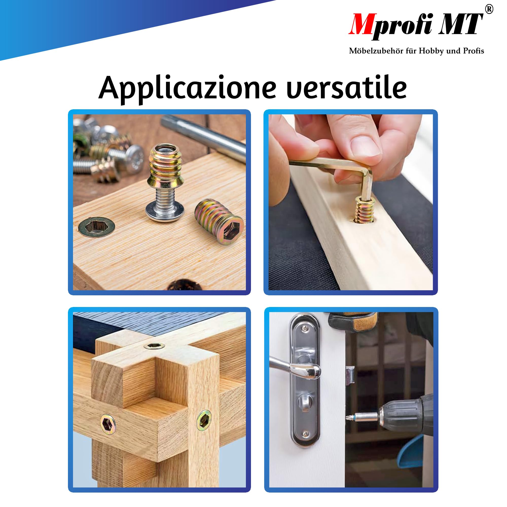Mprofi MT® 10 Pezzi | Dado Esagonale Inserti M10 x 20mm | Inserti Filettati | Manicotti Filettati | Inserto in Legno per Dadi | per Mobili in Legno | Dado a Vite con Chiave Esagonale