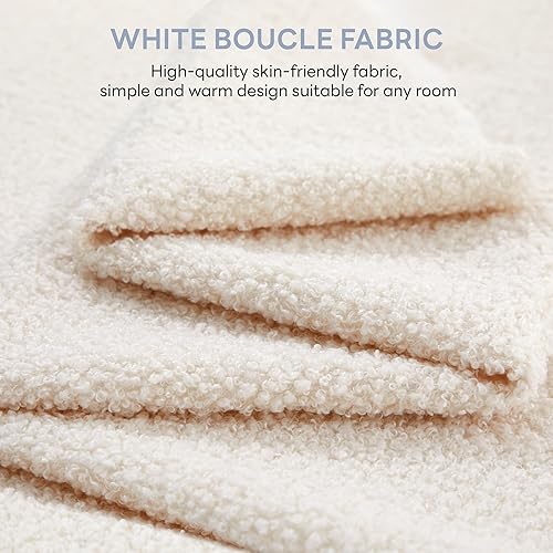 Miniatura 4 de LIKIMIO Base de cama Queen con cabecero, cama de plataforma tapizada Boucle con puertos USB, base de cámaras Queen no necesita somier, color blanco