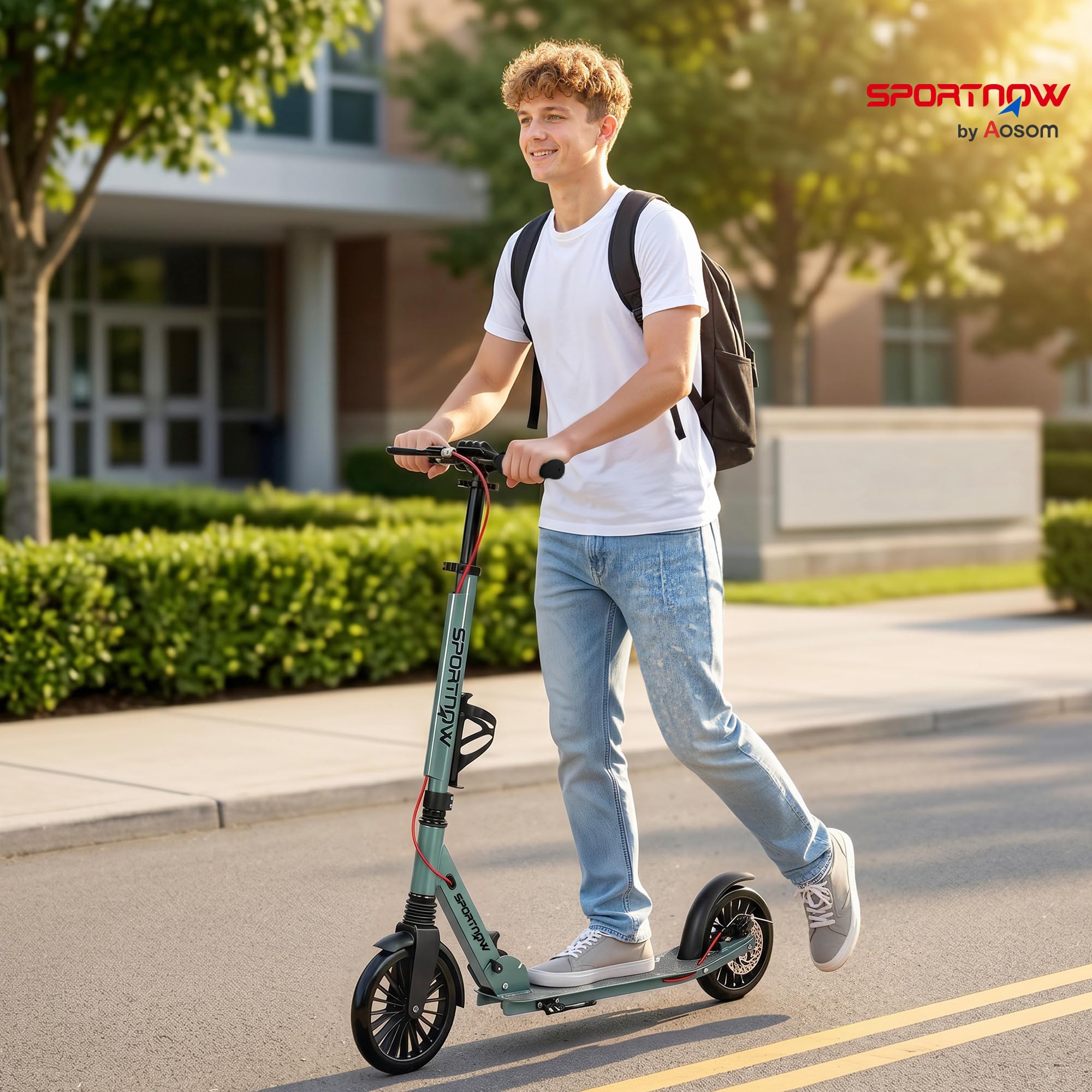 SPORTNOW Monopattino Adulto Pieghevole con Manubrio Regolabile, Scooter Pieghevole in Alluminio con un Solo Clic, Ruote Grandi di 200 mm, Ammortizzatore, Doppio Freno, ABEC-7, Portata 100 kg, Argento
