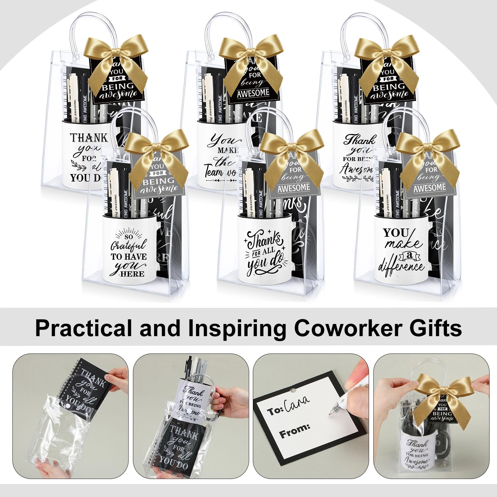 Baderke 6 Sets Employee Appreciation Gifts Bulk Include 12 oz Appreciation Mugs Inspirational Spiral Notebooks and Pens Thank You Staff Gifts for Employee Coworkers Volunteer Team Favors (Black)
