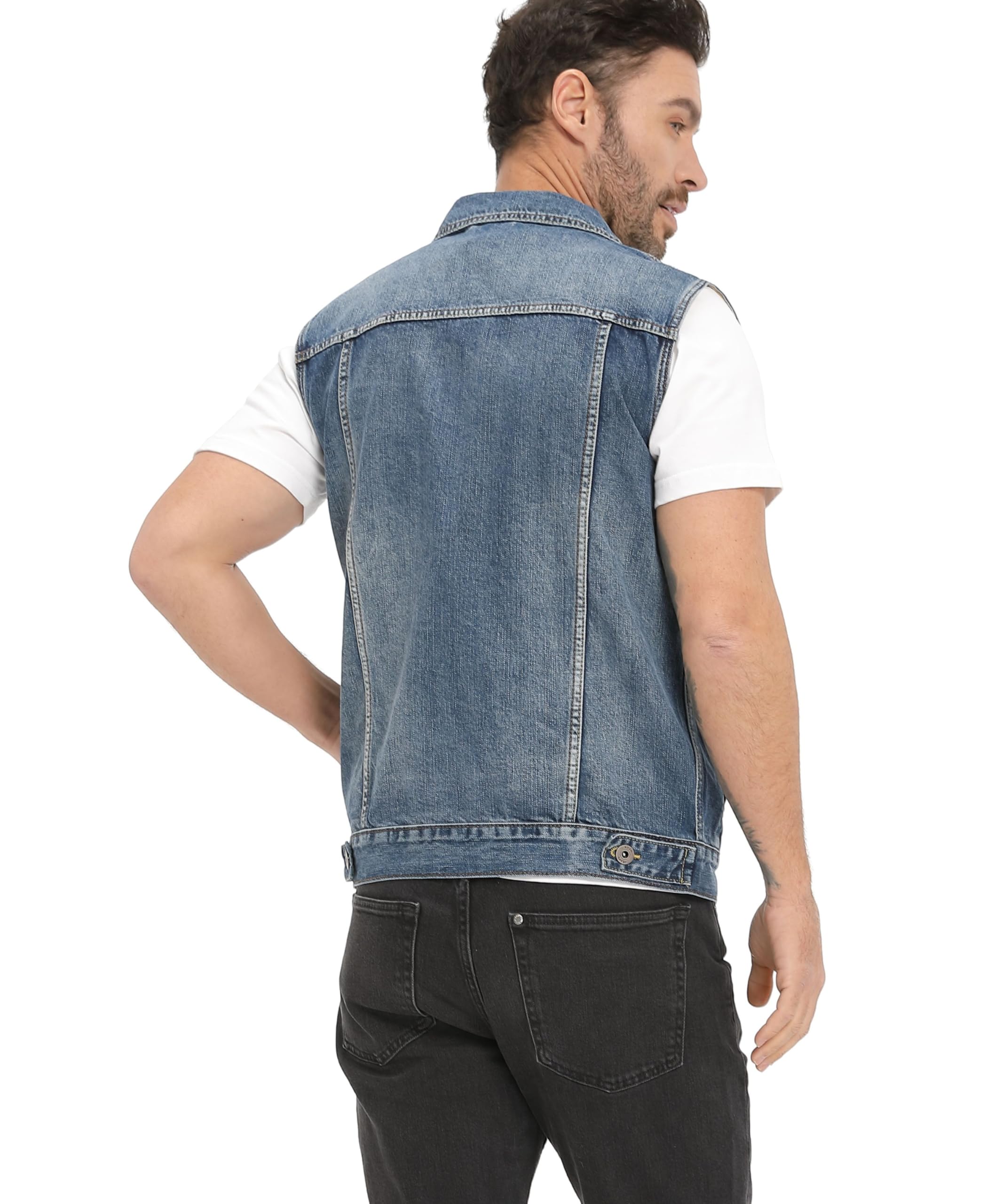 Gilet homme Denim Déchiré Rétro Cowboy Veste Décontractée Sans Manches Jean Veste de Moto Courte Denim Revers Vintage Gilet