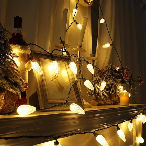 Miniatura 6 de Brizled Luces de Navidad, 33 pies, 50 luces LED facetadas C9 para exteriores, luces de árbol de Navidad conectables, luces de Navidad para