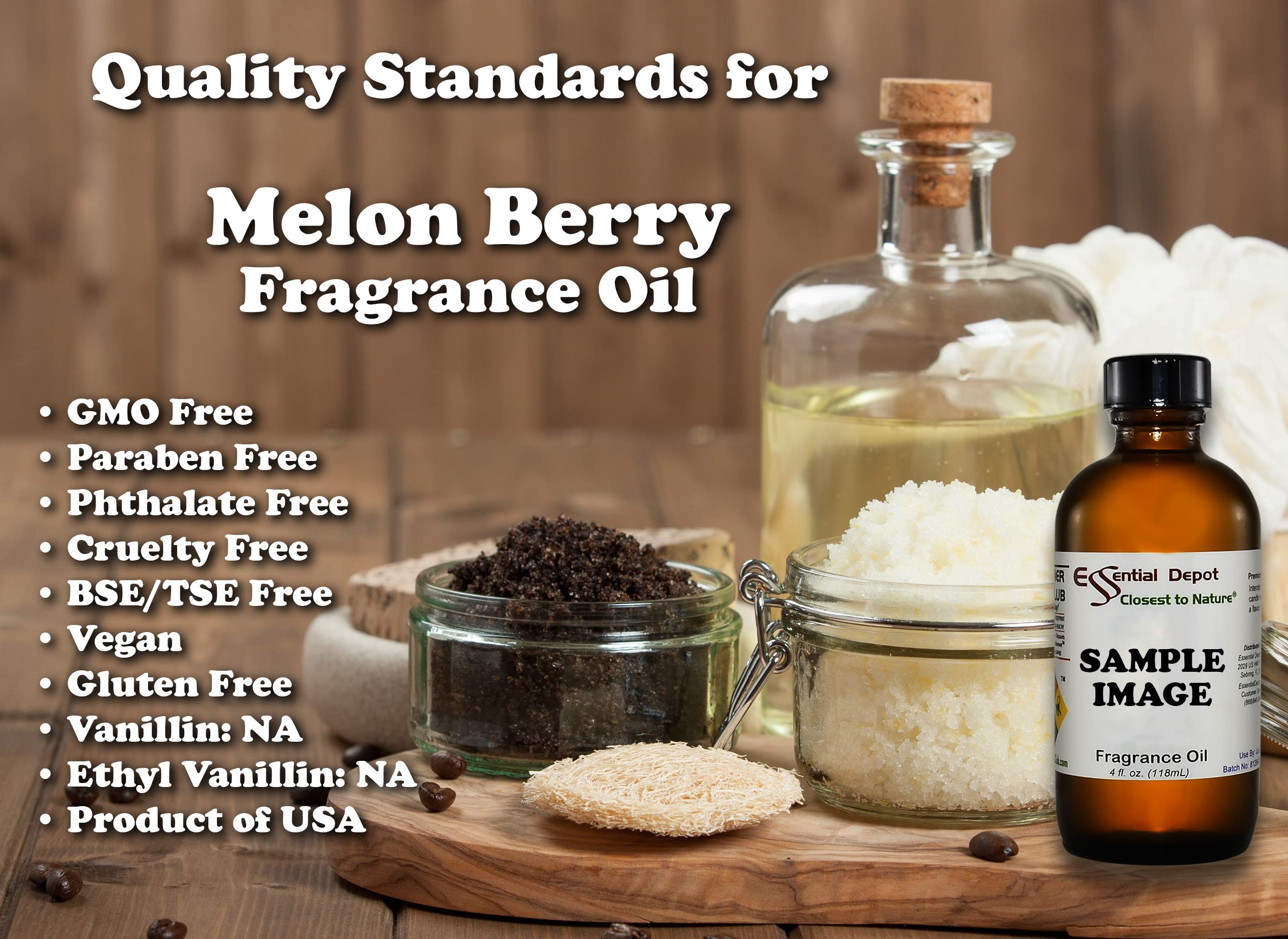 Melon Berry Fragrance Oil - 4 oz - Supplied in 4 oz. Amber Glass Bottle with Black Phenolic Cone Lined and Safety Sealed Cap