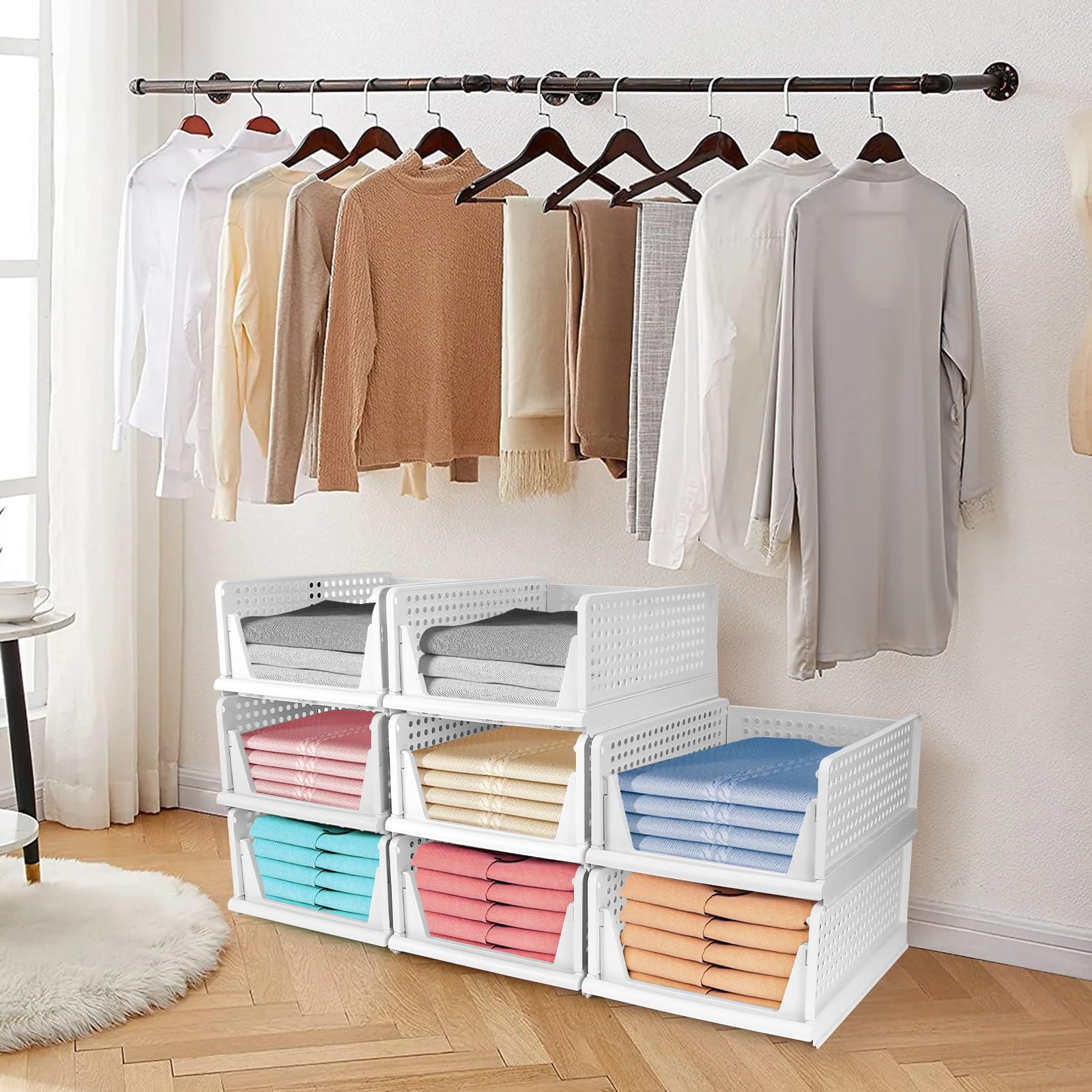 Diealles Shine Stosowne skrzynki na szuflady, 8 sztuk Organizer do szafy Rozsuwany, Plastikowa wkładka do szuflady do szafy, Składane szuflady do szafy na ubrania, spiżarka (Biały)