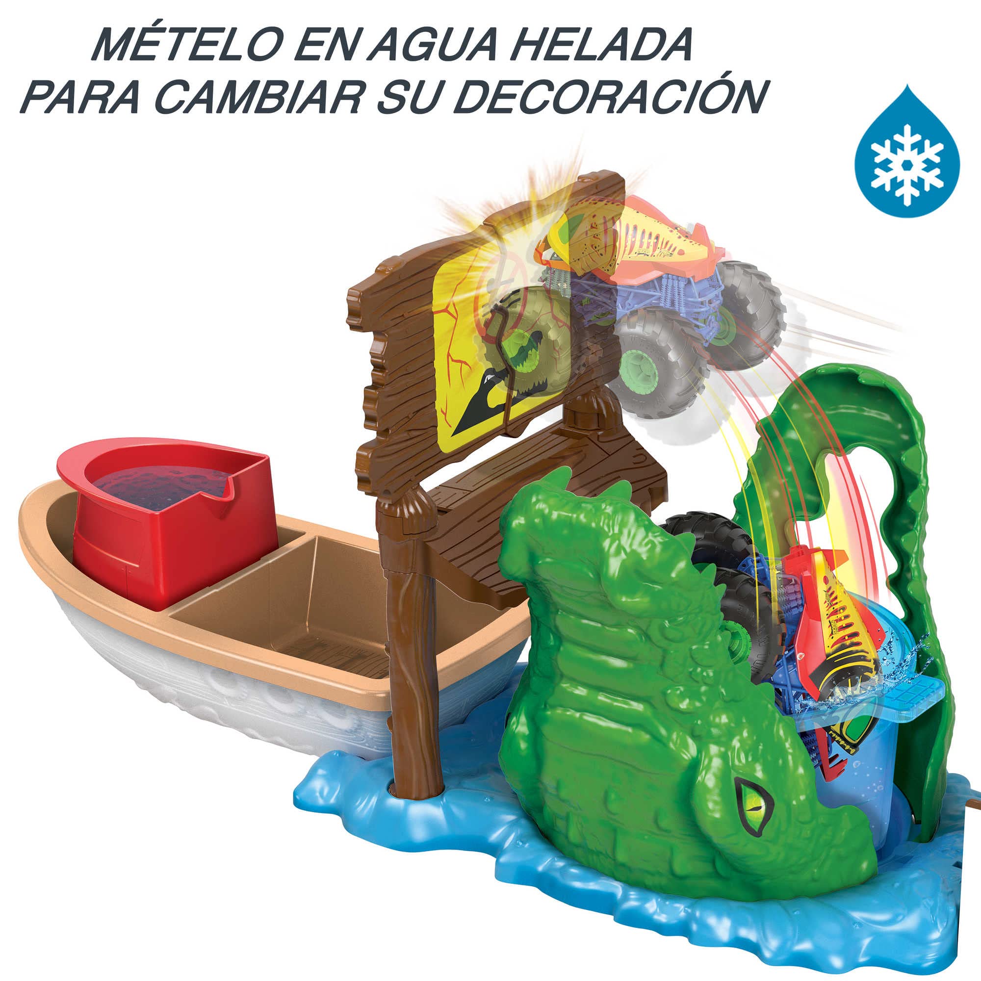 Hot Wheels Monster Trucks Color Shifters Set de Juego Pista para Coches de Juguete Que cambian de Color con Agua, Regalo +4 años (Mattel HGV14)